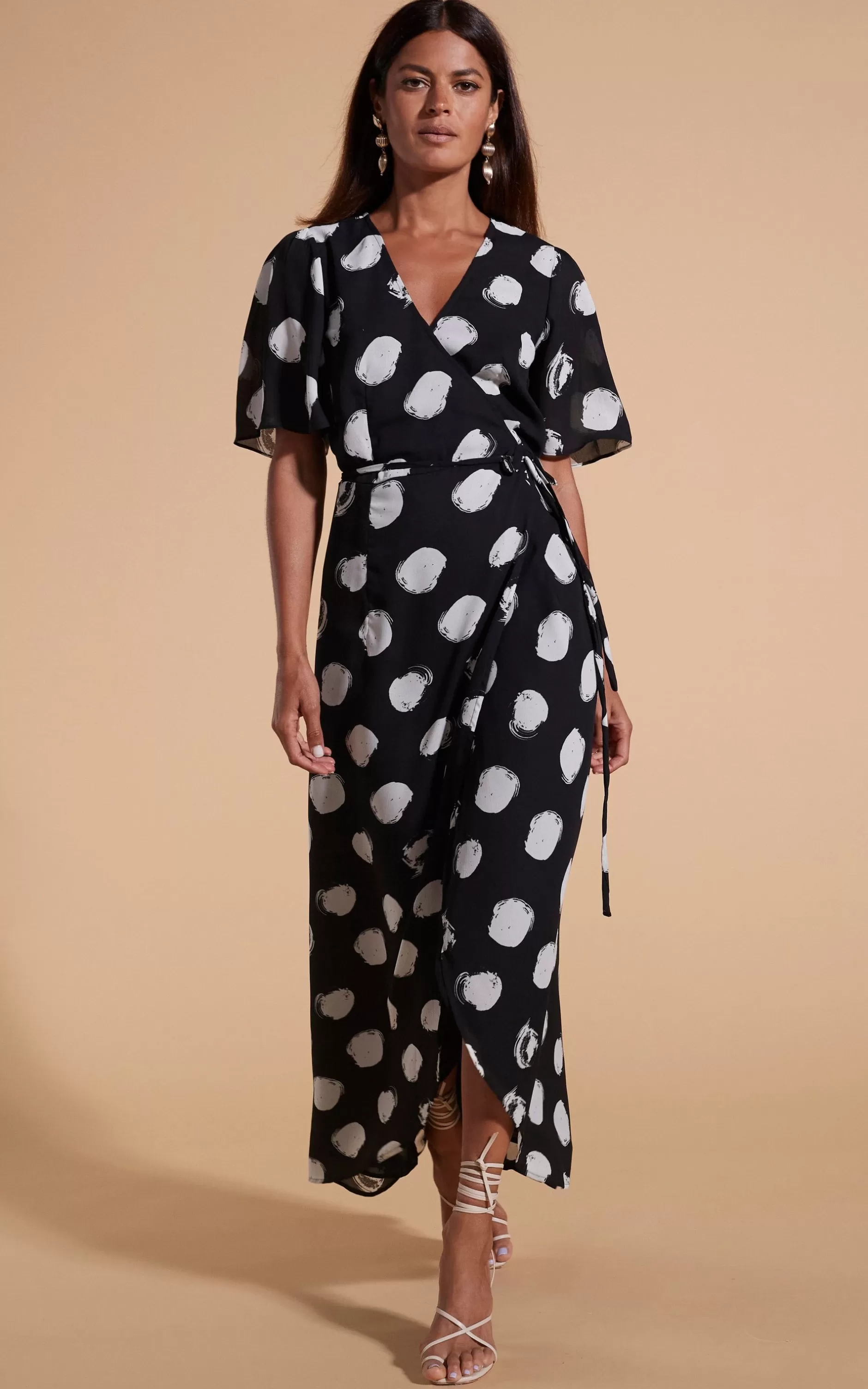Dancing Leopard Jenna Maxi Dress In White On Black Dot>Women Dresses