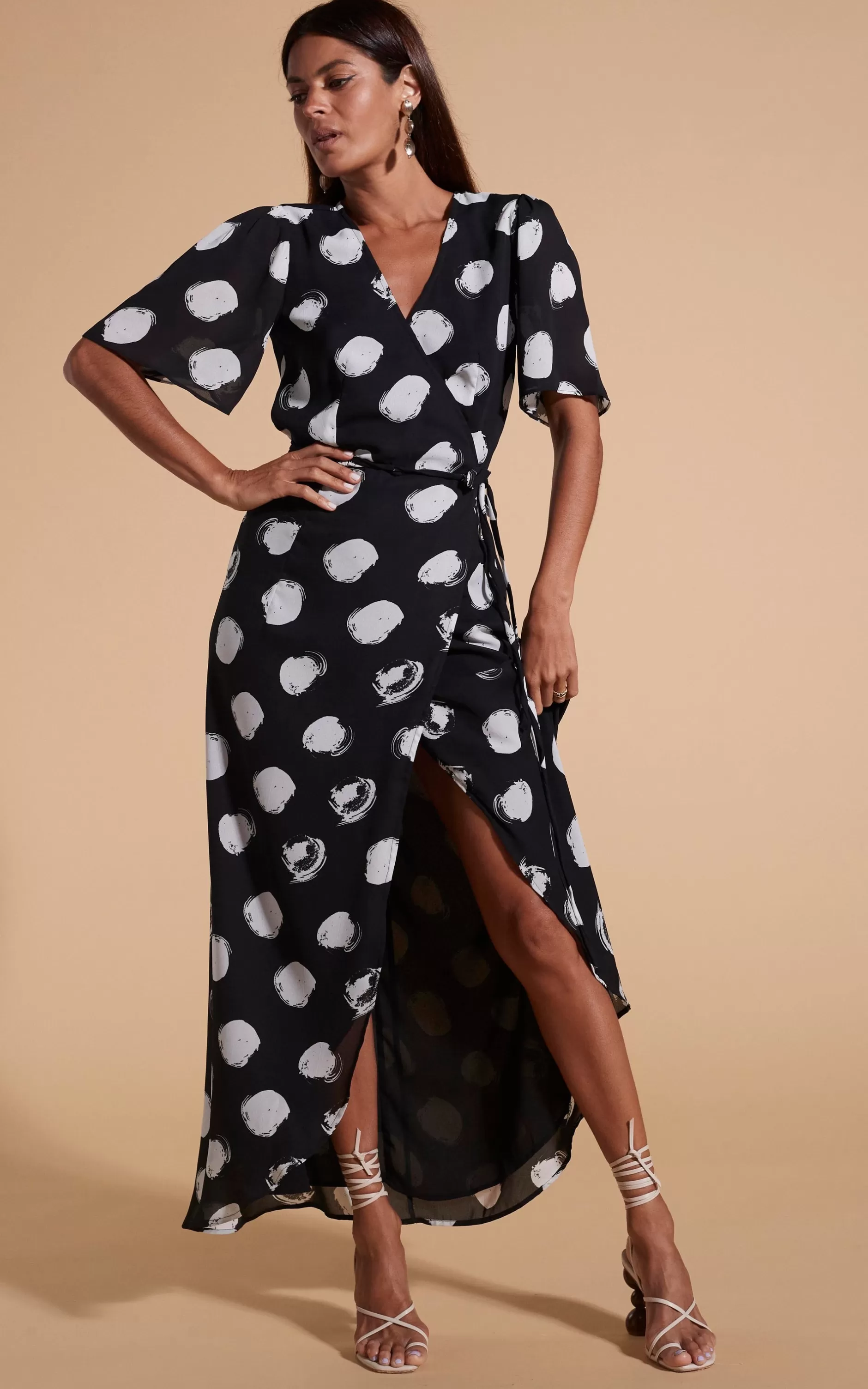 Dancing Leopard Jenna Maxi Dress In White On Black Dot>Women Dresses