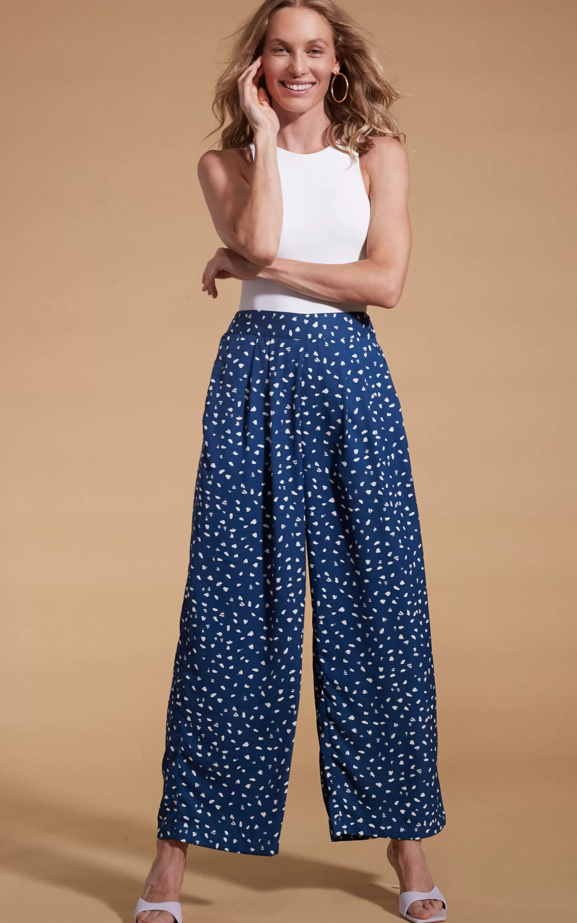 Dancing Leopard Joey Palazzo Trousers In Abstract White On Navy>Women Trousers
