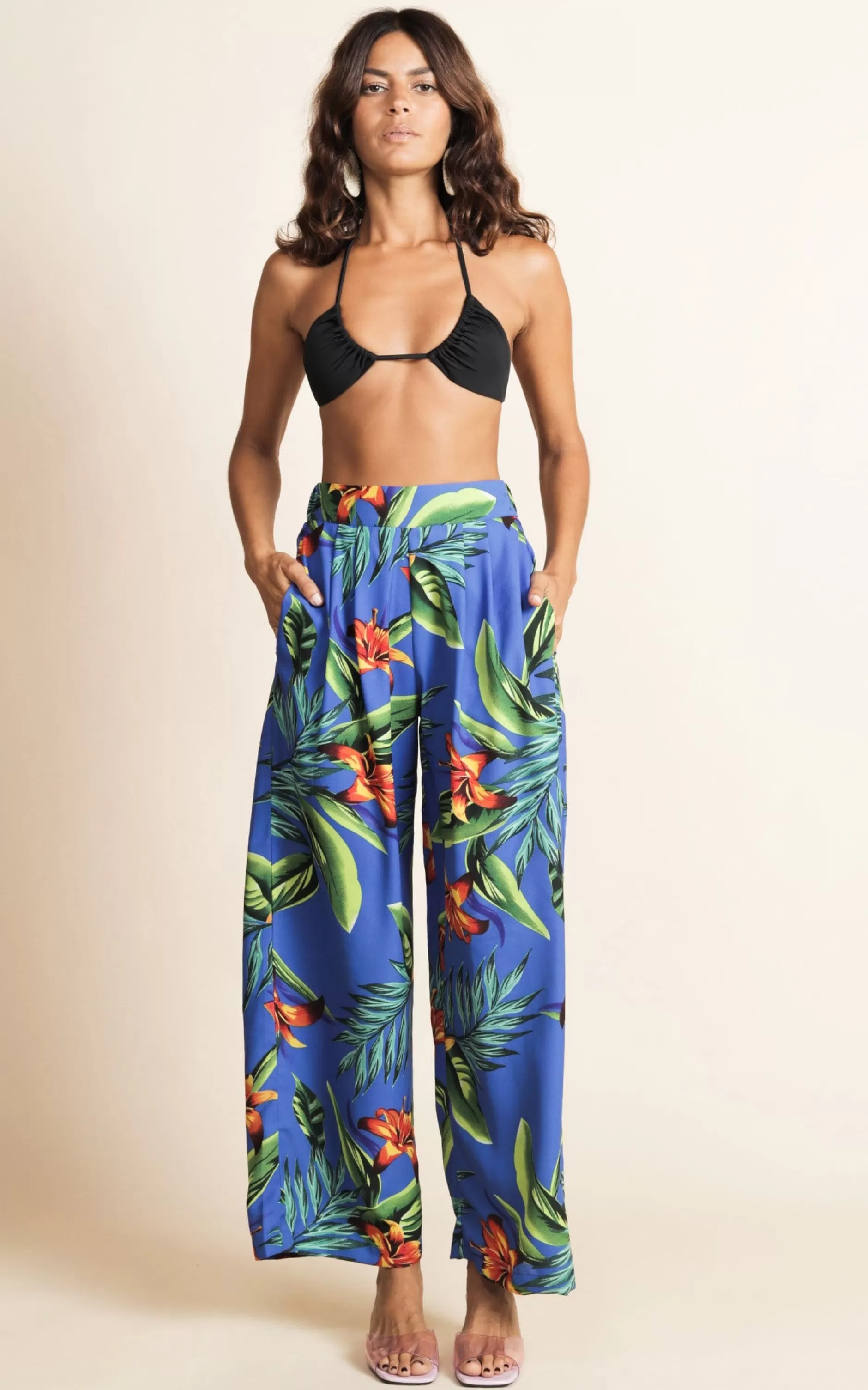 Dancing Leopard Joey Palazzo Trousers In Blue Tropical>Women Trousers