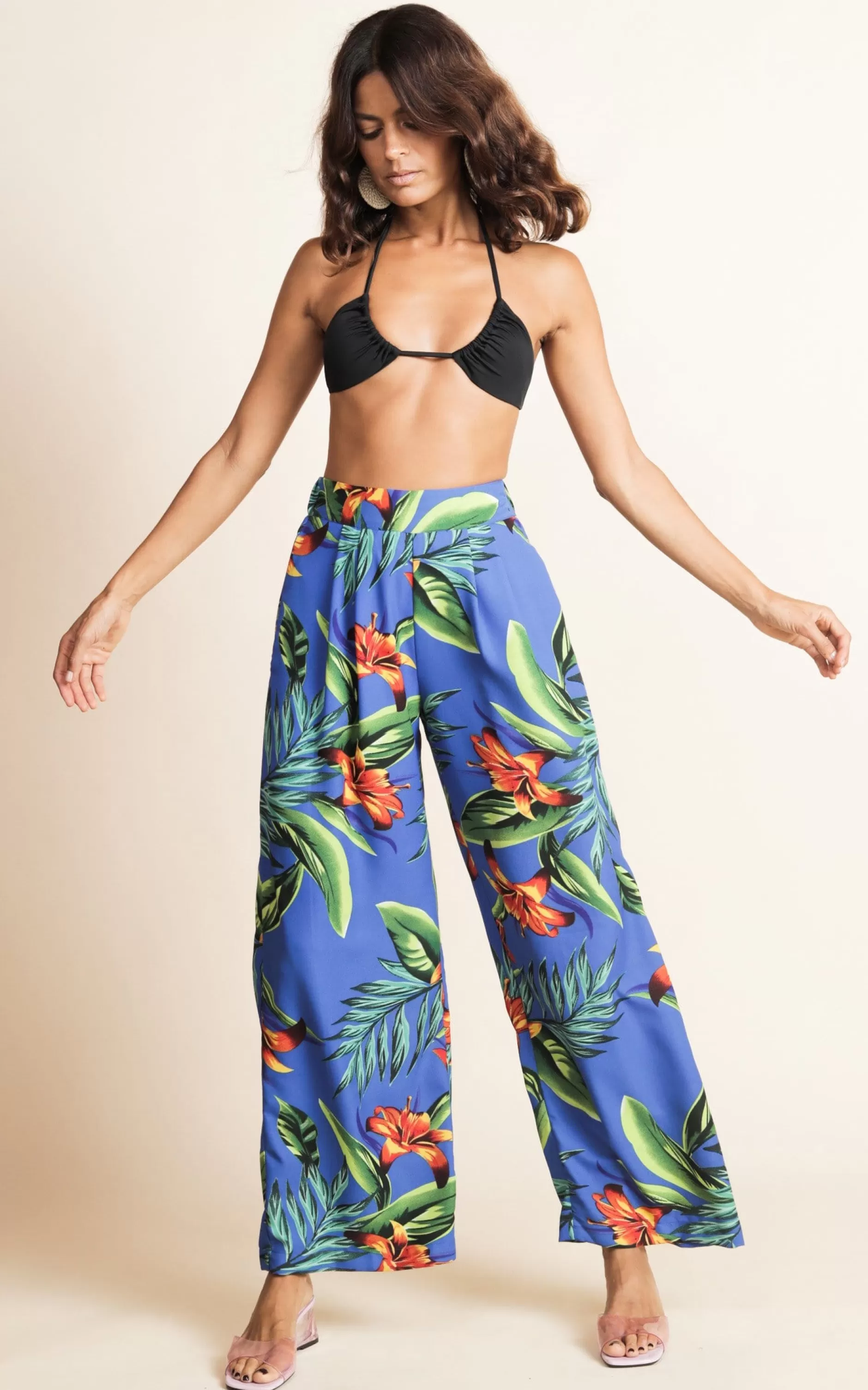 Dancing Leopard Joey Palazzo Trousers In Blue Tropical>Women Trousers