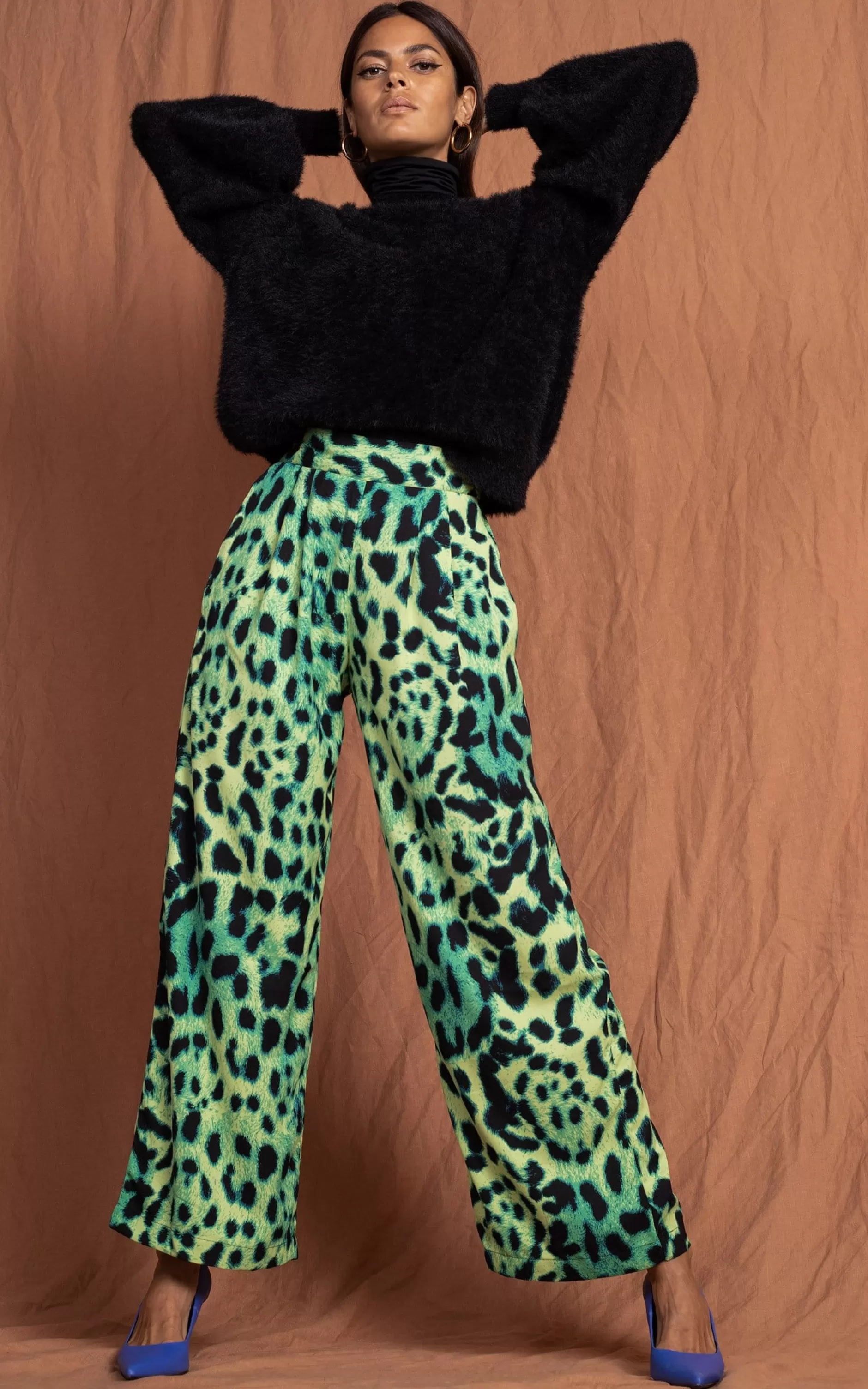 Dancing Leopard Joey Palazzo Trousers In Lime Leopard>Women Trousers