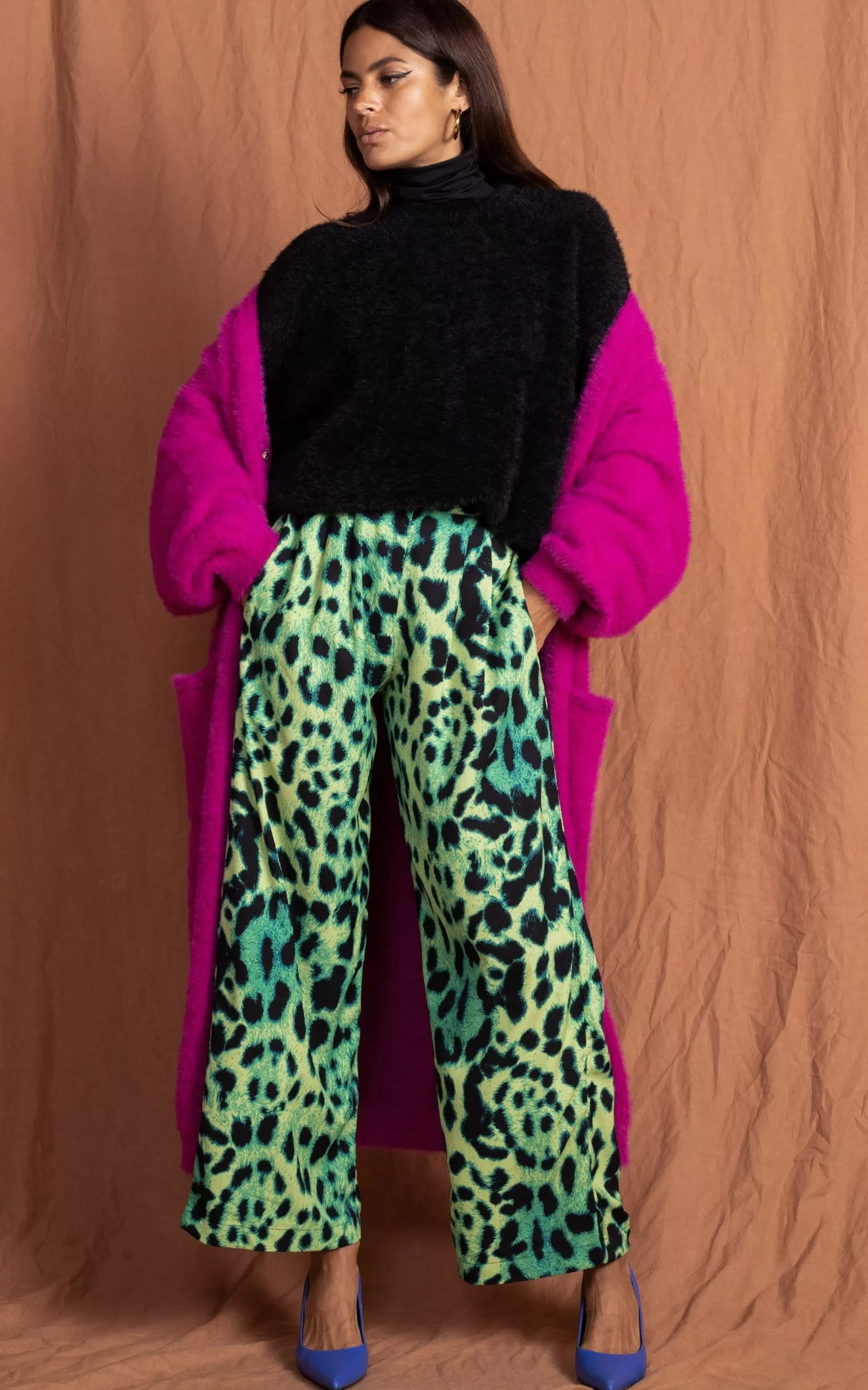 Dancing Leopard Joey Palazzo Trousers In Lime Leopard>Women Trousers
