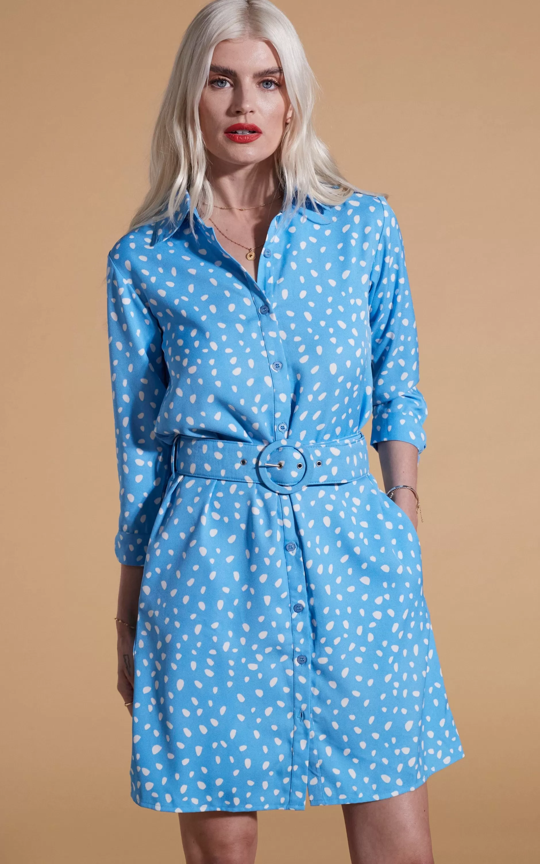 Dancing Leopard Jonah Mini Shirt Dress In Abstract White On Blue>Women Dresses