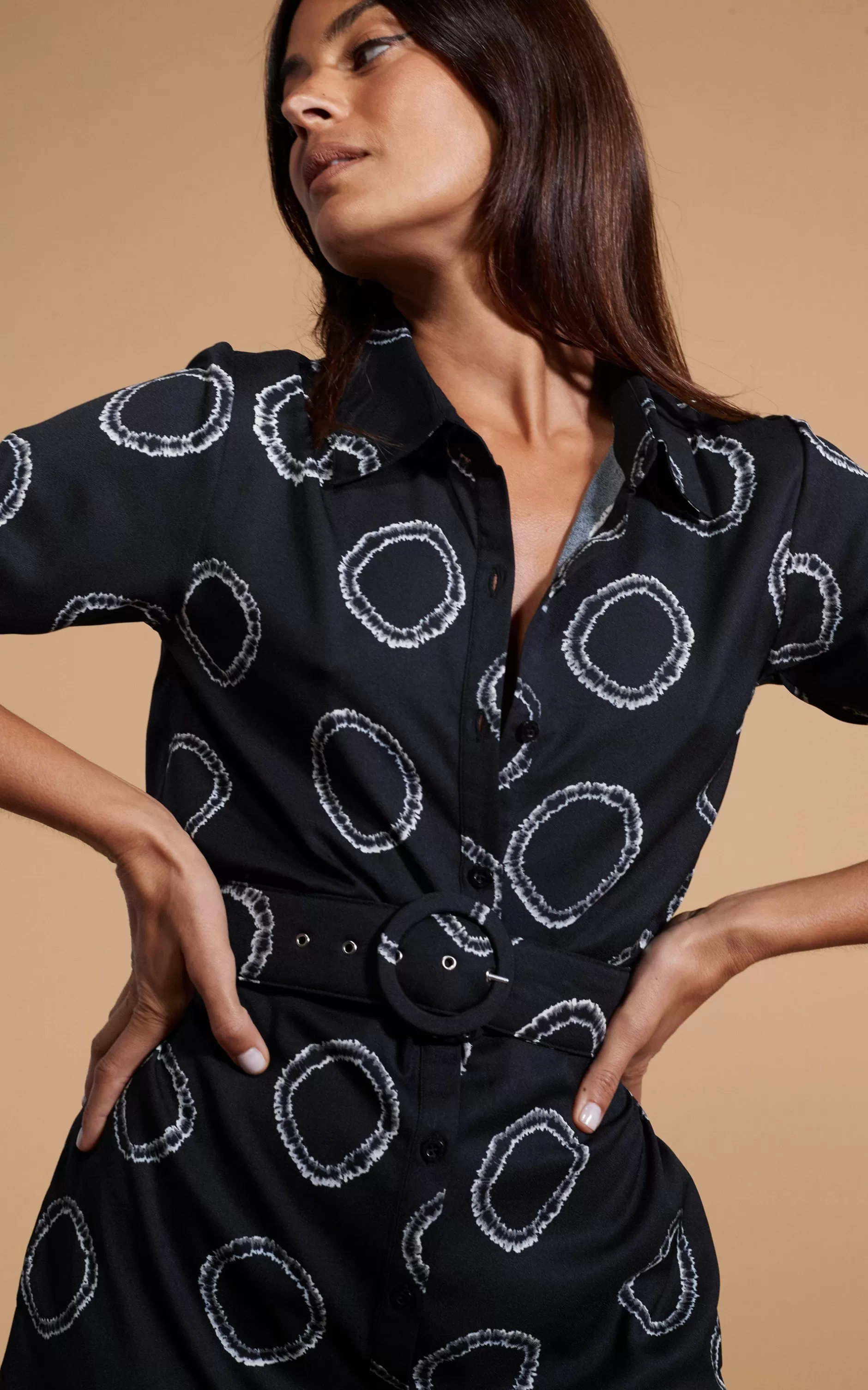 Dancing Leopard Jonah Mini Shirt Dress In Black & White Circle>Women Dresses