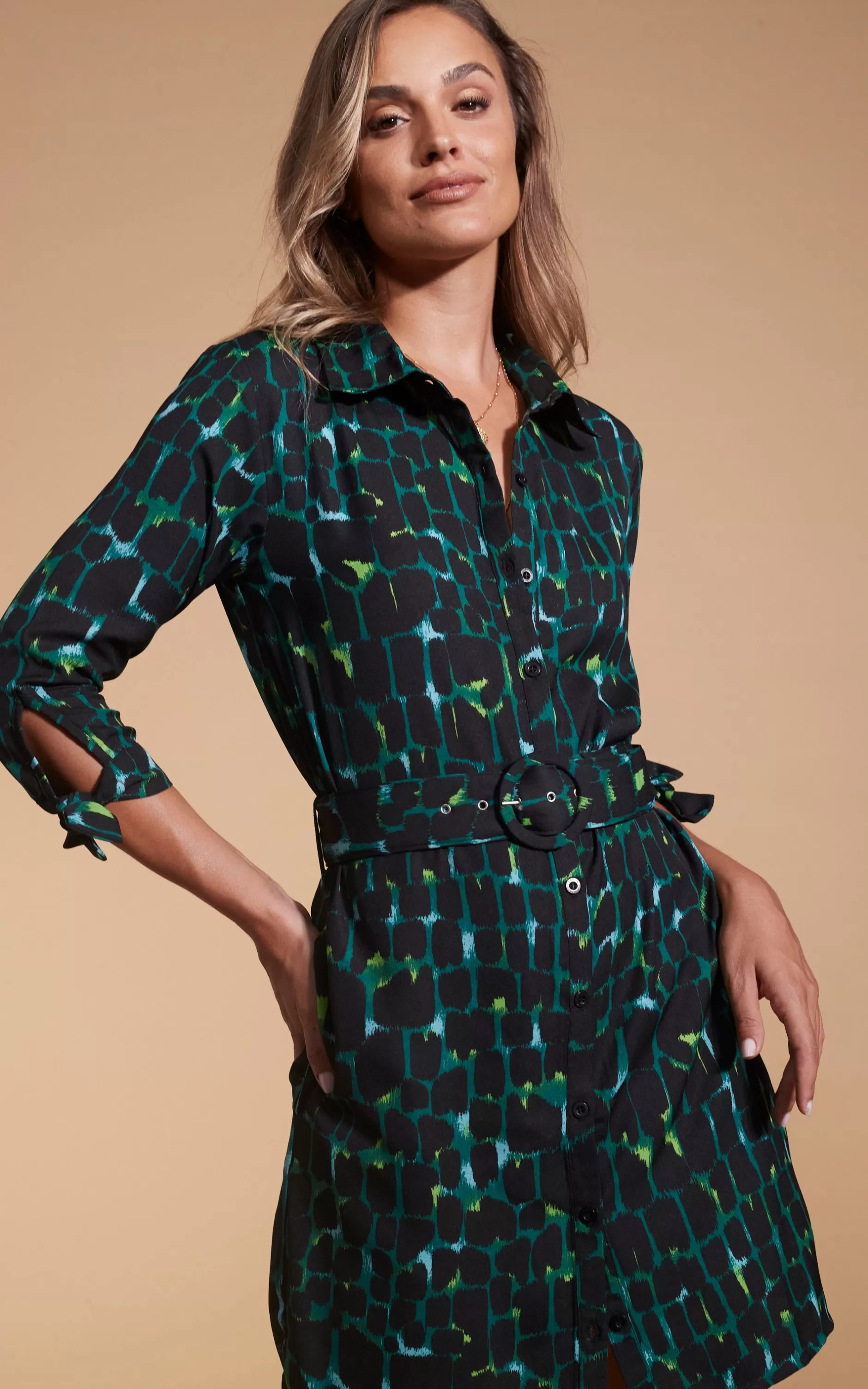 Dancing Leopard Jonah Mini Shirt Dress In Green Alligator>Women Dresses