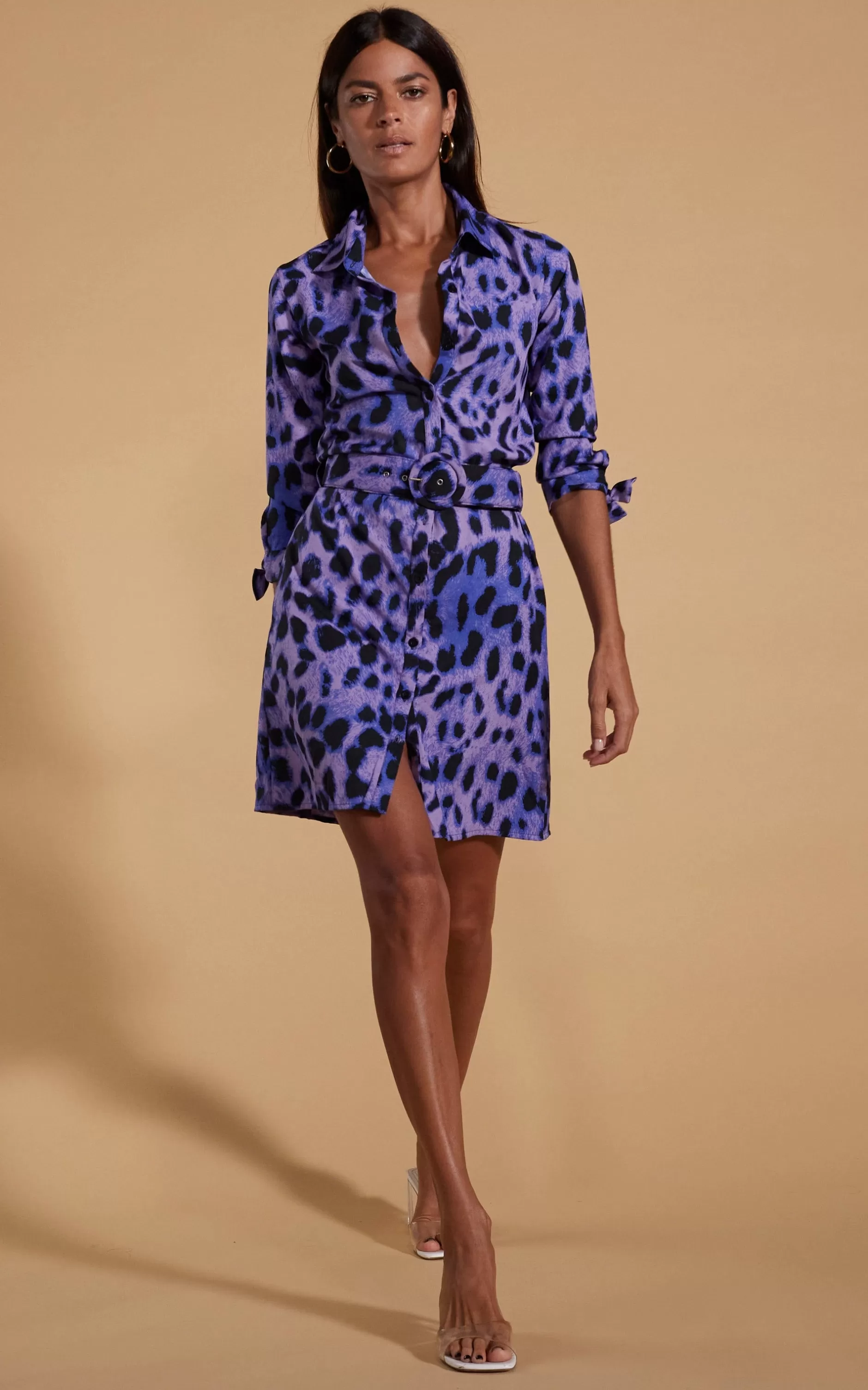 Dancing Leopard Jonah Mini Shirt Dress In Lilac Leopard>Women Dresses