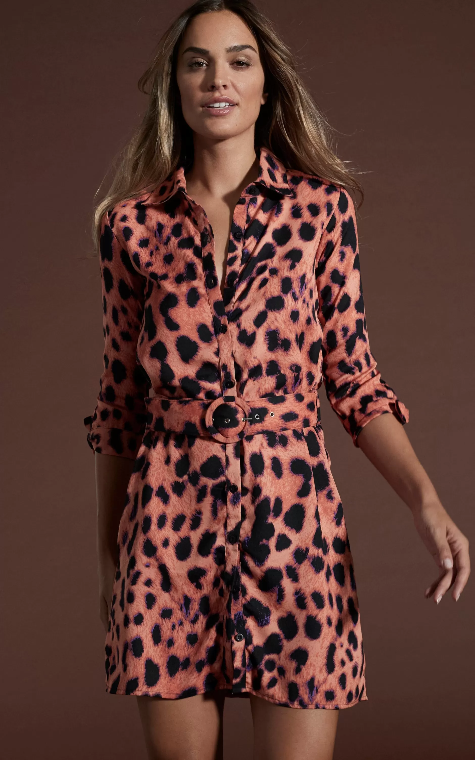 Dancing Leopard Jonah Mini Shirt Dress In Plorange Leopard>Women Dresses
