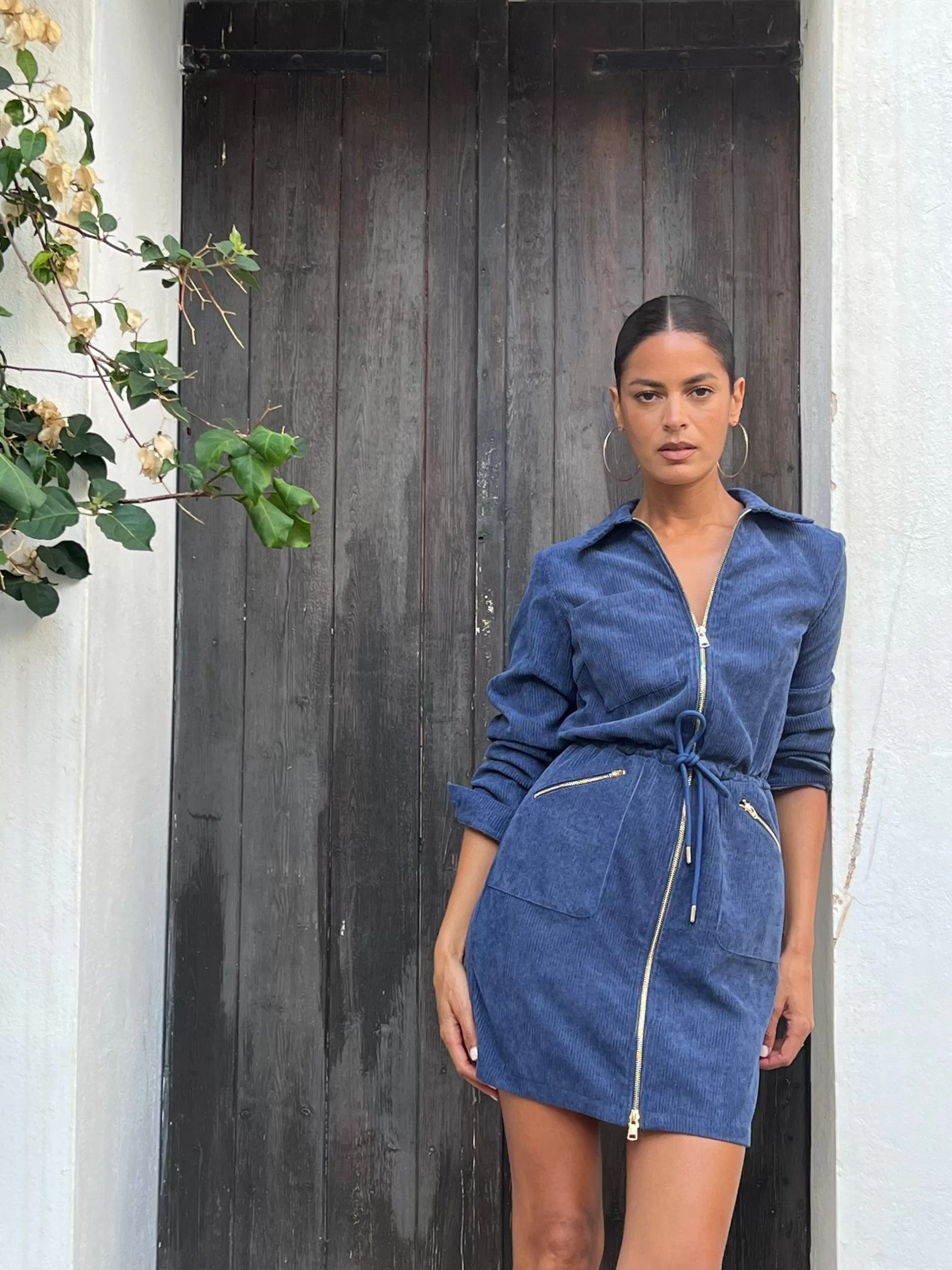 Dancing Leopard Kali Corduroy Dress In Army Blue>Women Dresses