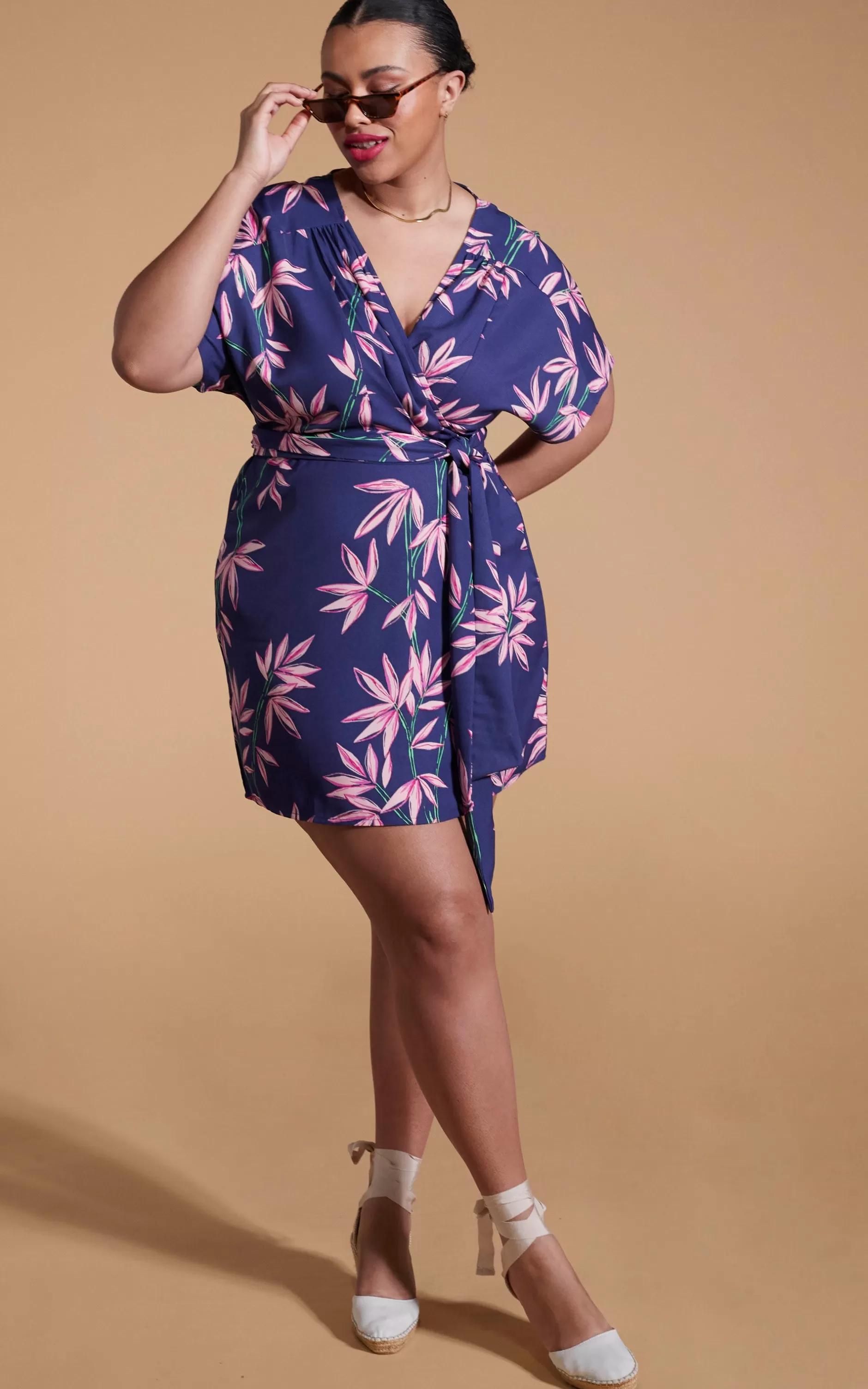 Dancing Leopard Kansas Mini Wrap Dress In Bamboo Navy Base-Extended Sizing>Women Dresses