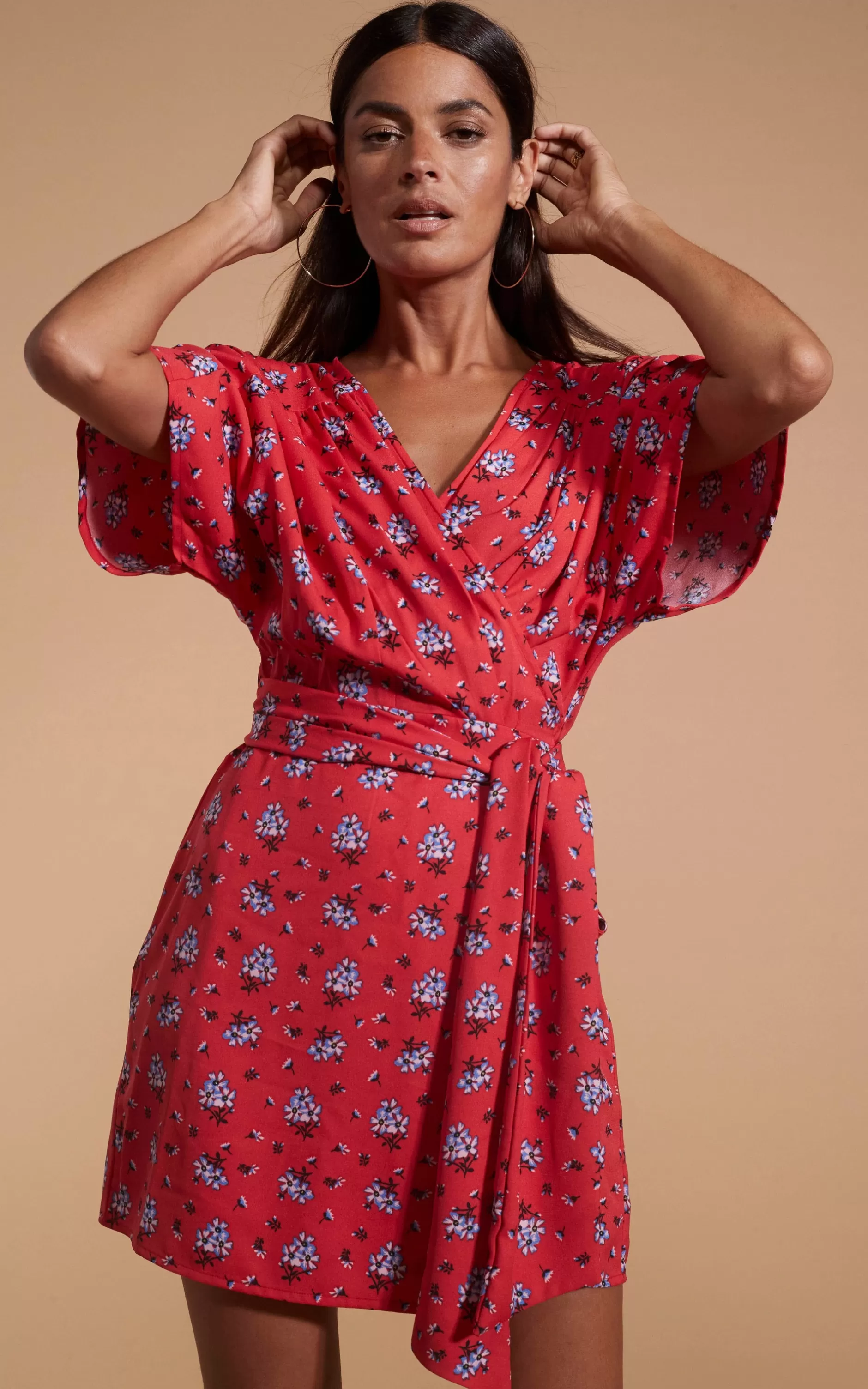 Dancing Leopard Kansas Mini Wrap Dress In Red Daisy>Women Dresses