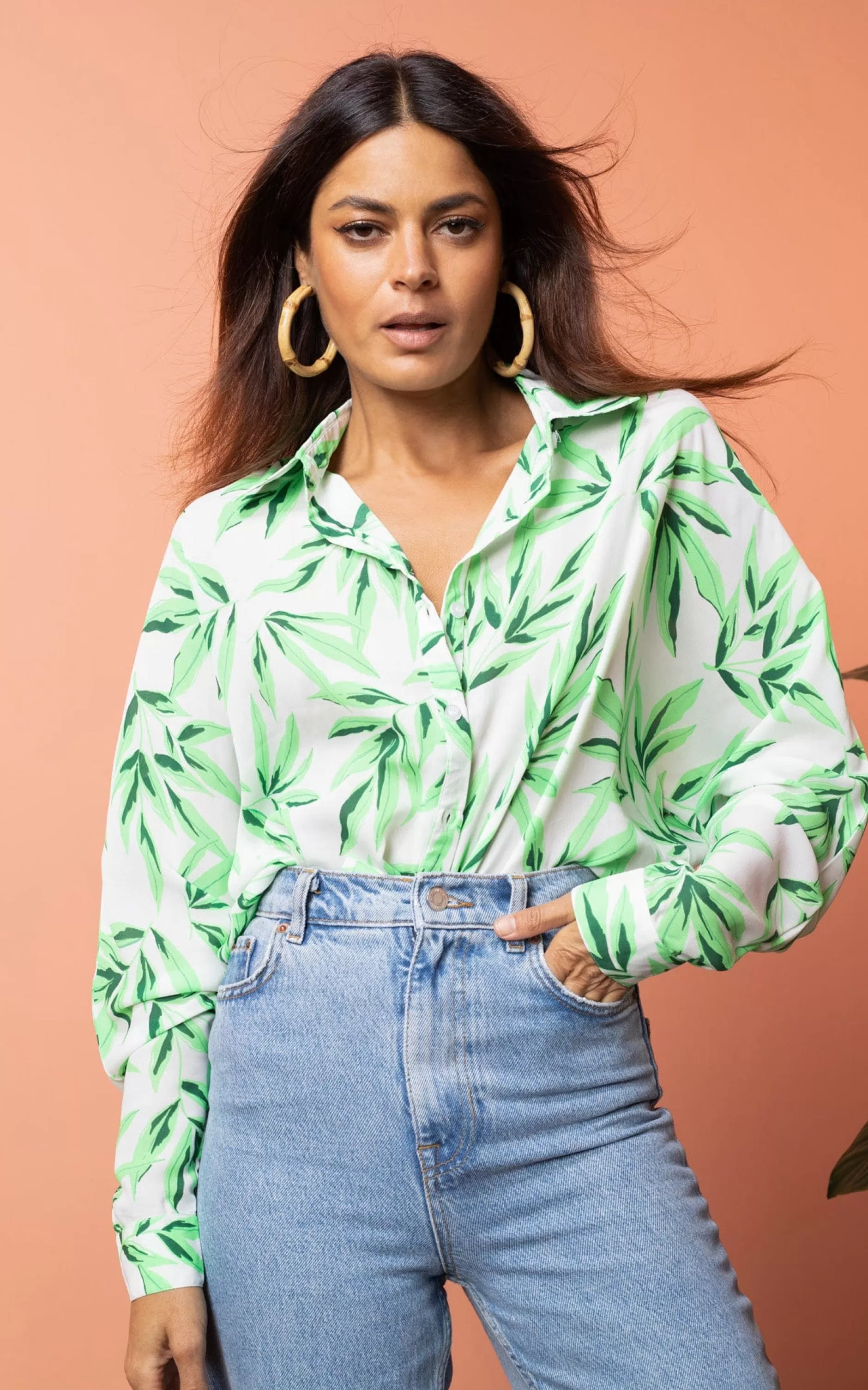 Dancing Leopard Keaton Shirt In Tropic Green On White>Women Shirts