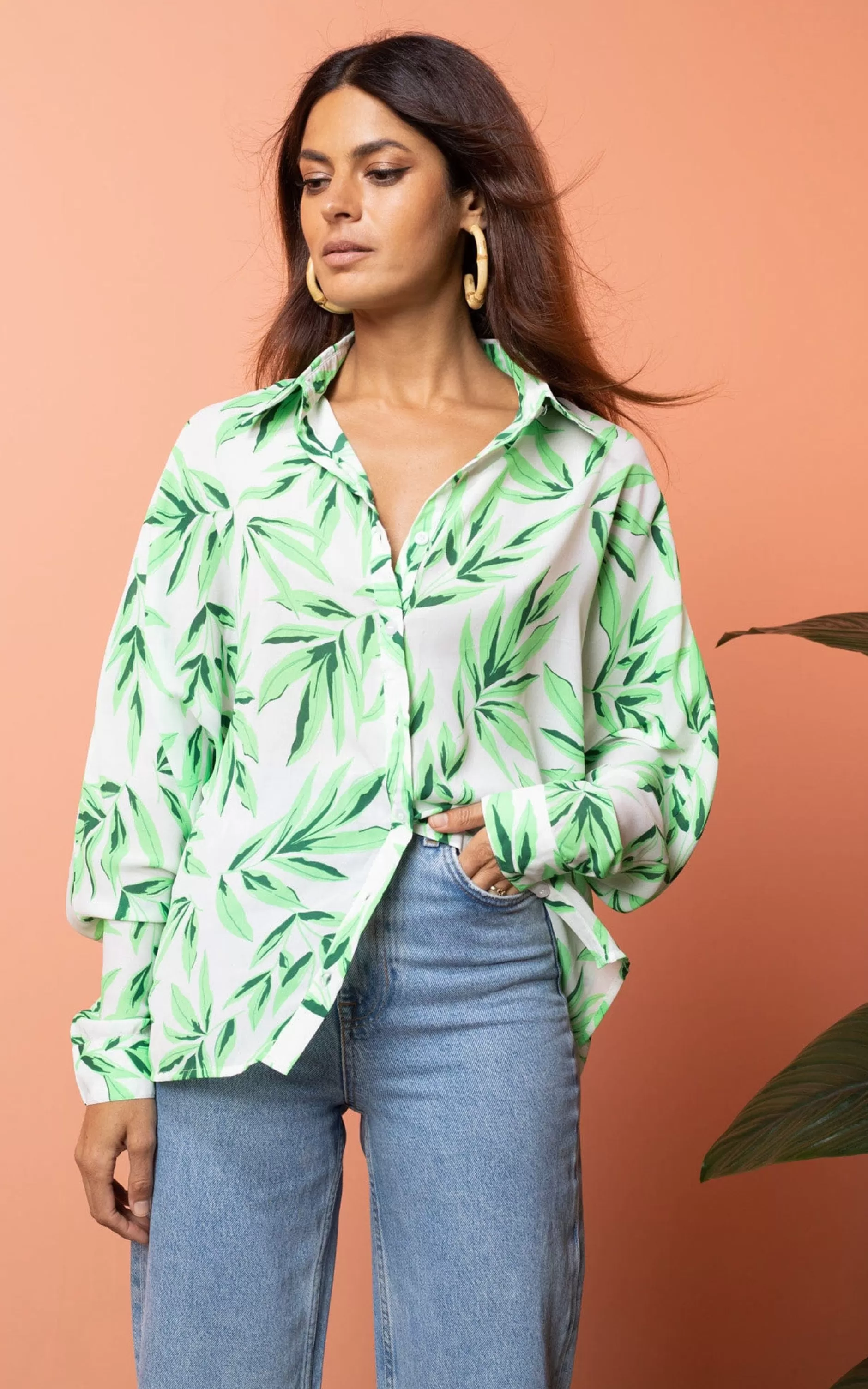 Dancing Leopard Keaton Shirt In Tropic Green On White>Women Shirts