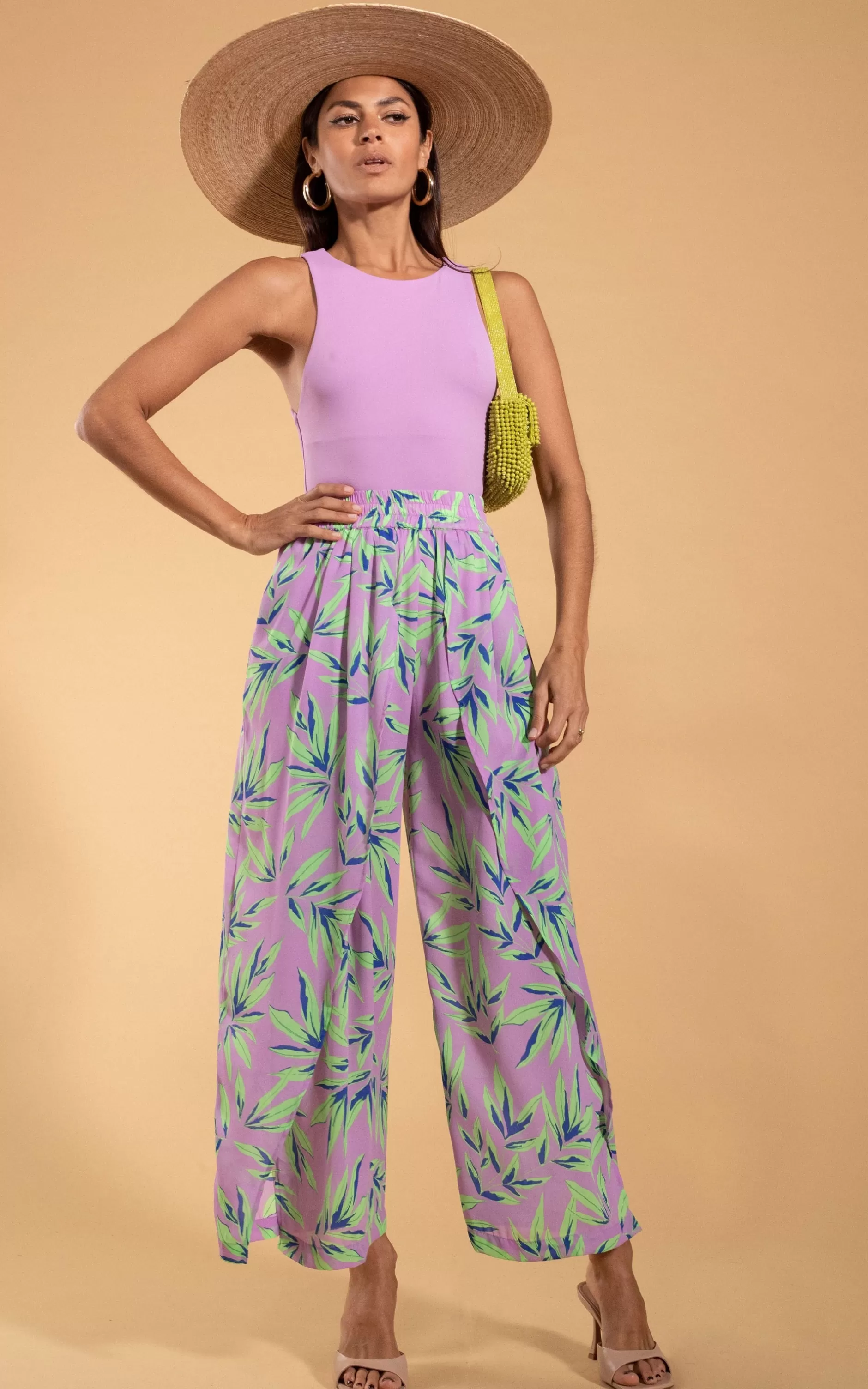 Dancing Leopard Kendari Split Leg Trousers In Tropic Mint On Pink>Women Trousers