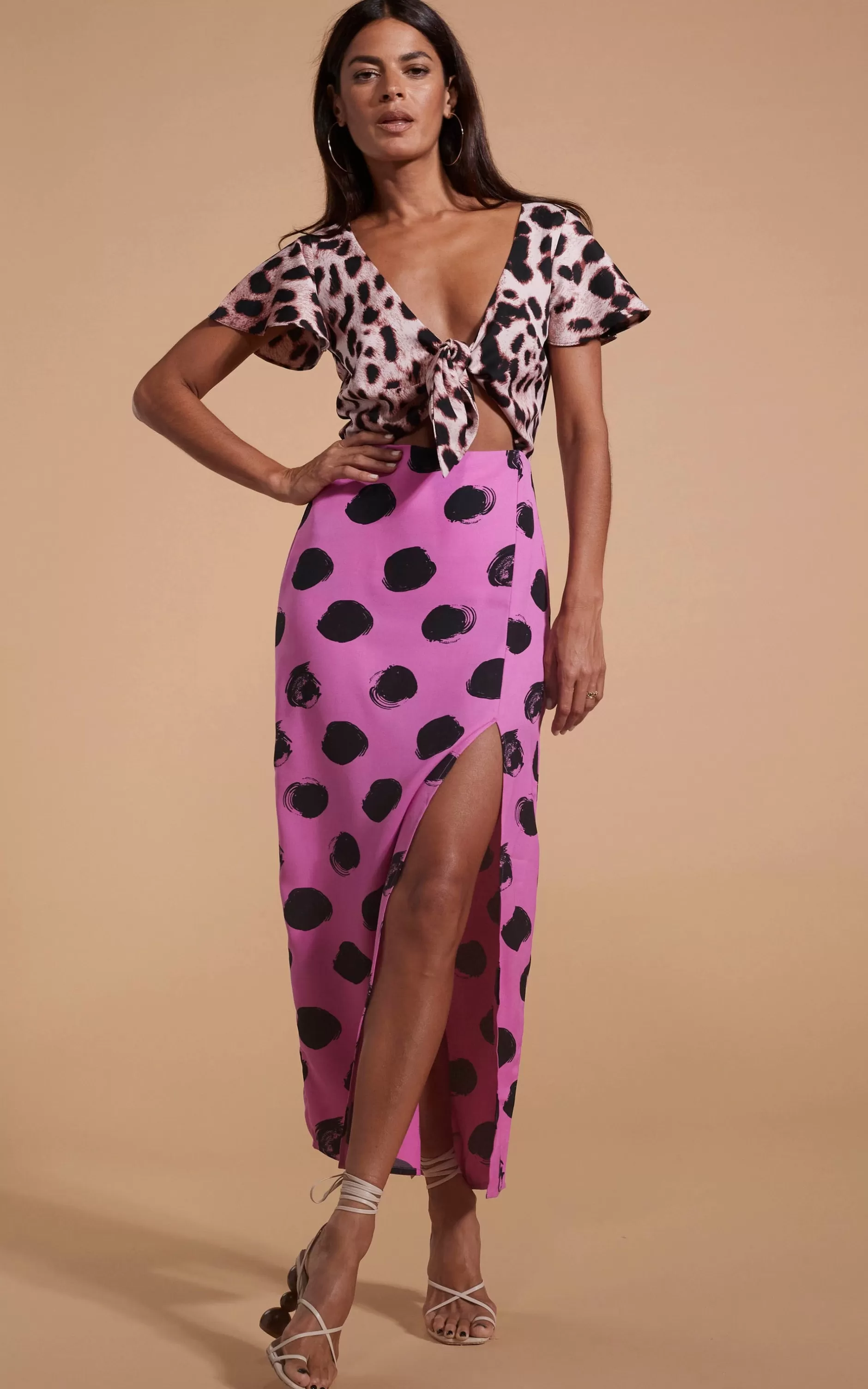 Dancing Leopard Lily Dress In Blush Leopard & Black On Pink Dot>Women Dresses