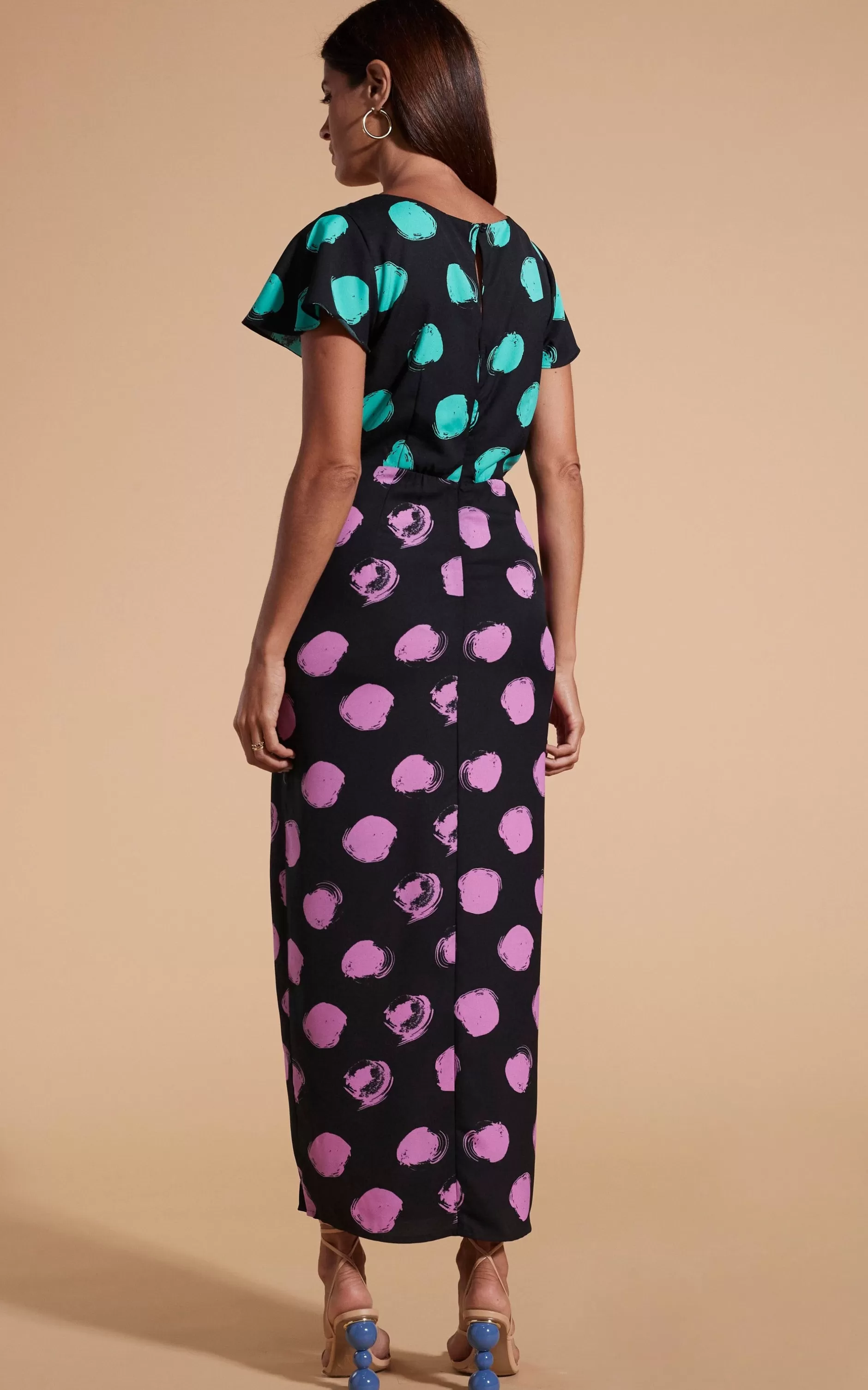 Dancing Leopard Lily Dress In Green On Black Dot & Pink On Black Dot>Women Dresses