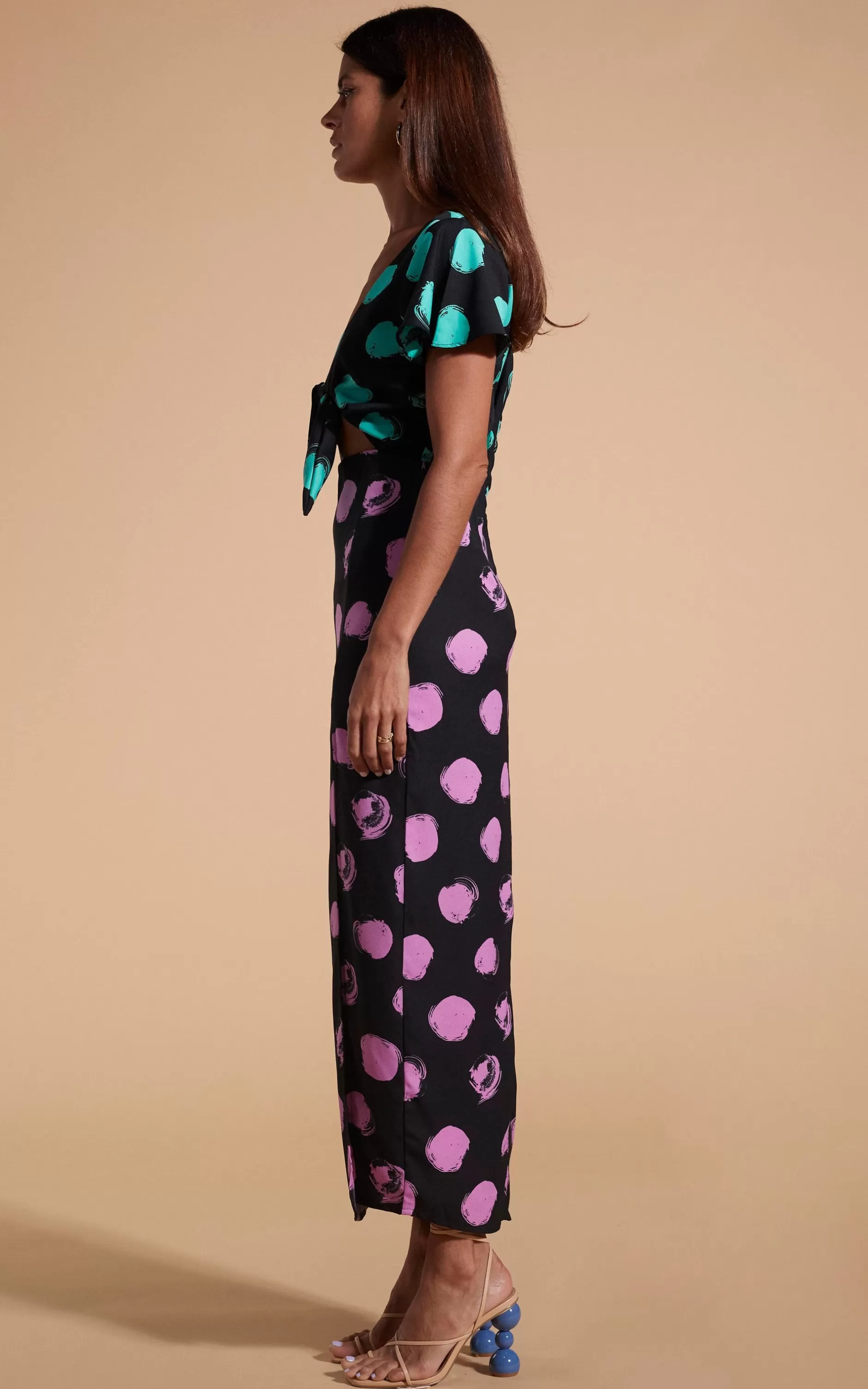 Dancing Leopard Lily Dress In Green On Black Dot & Pink On Black Dot>Women Dresses