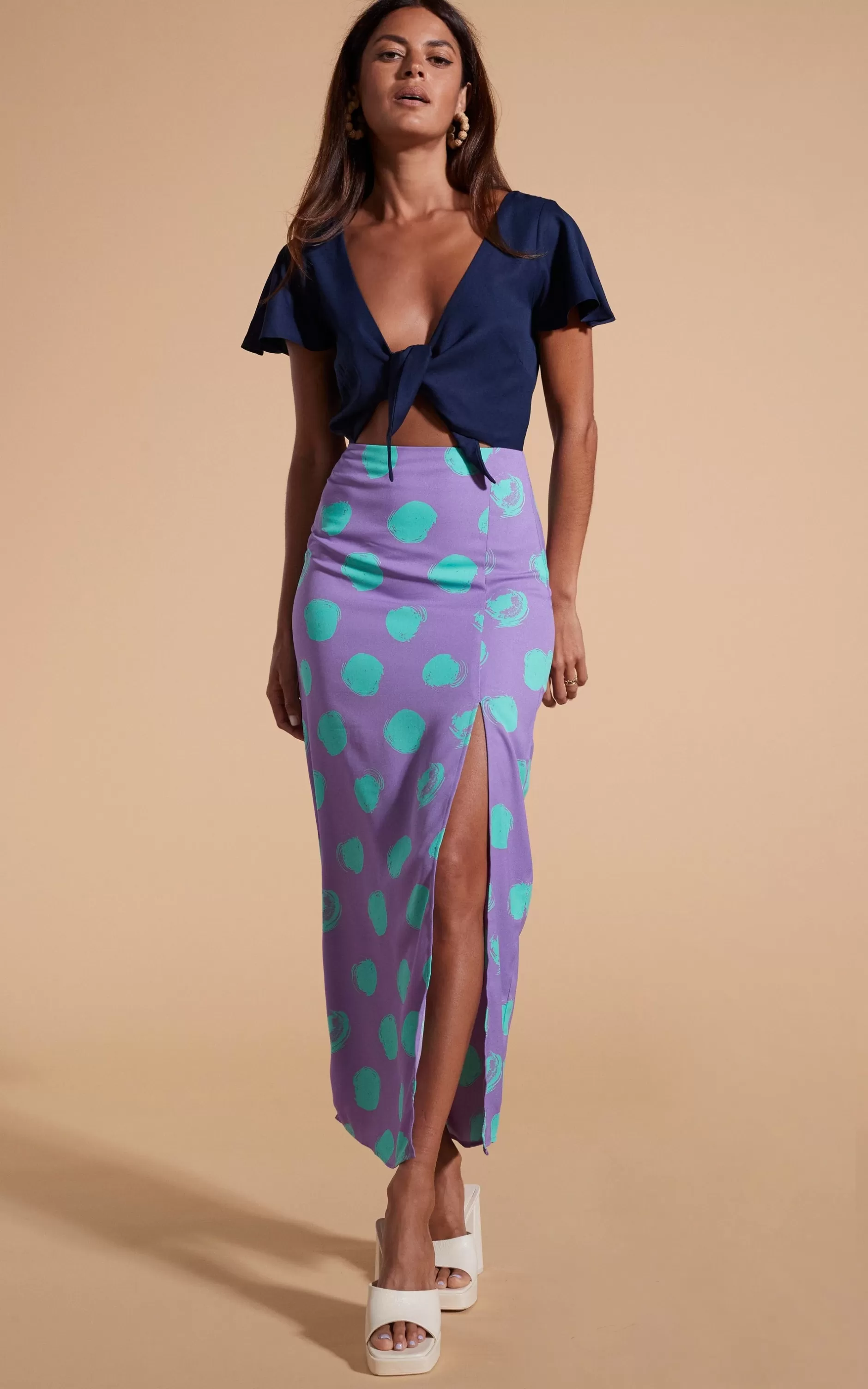 Dancing Leopard Lily Dress In Navy & Green On Purple Dot>Women Dresses