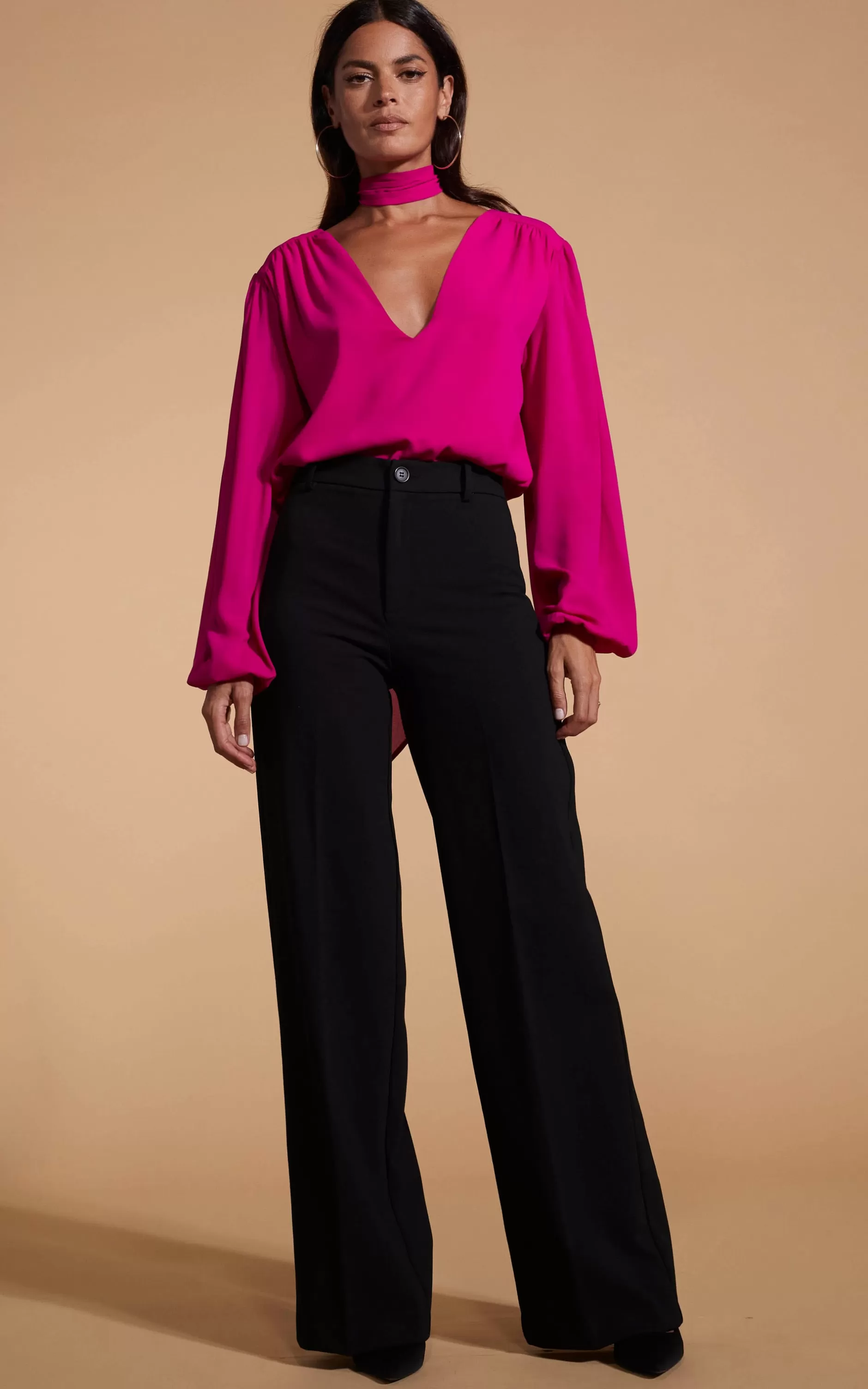 Dancing Leopard Lyma Tie Neck Top In Solid Magenta>Women Tops