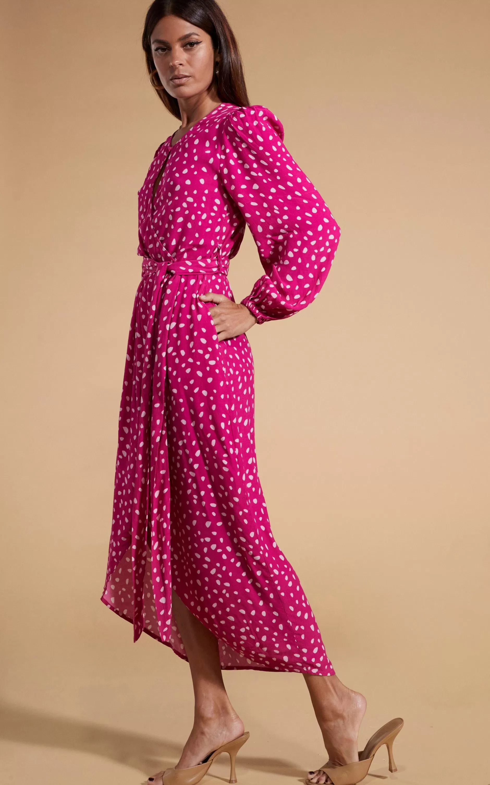 Dancing Leopard Mabel Midaxi Mock Wrap Dress In Odd Dot Pink On Magenta>Women Dresses