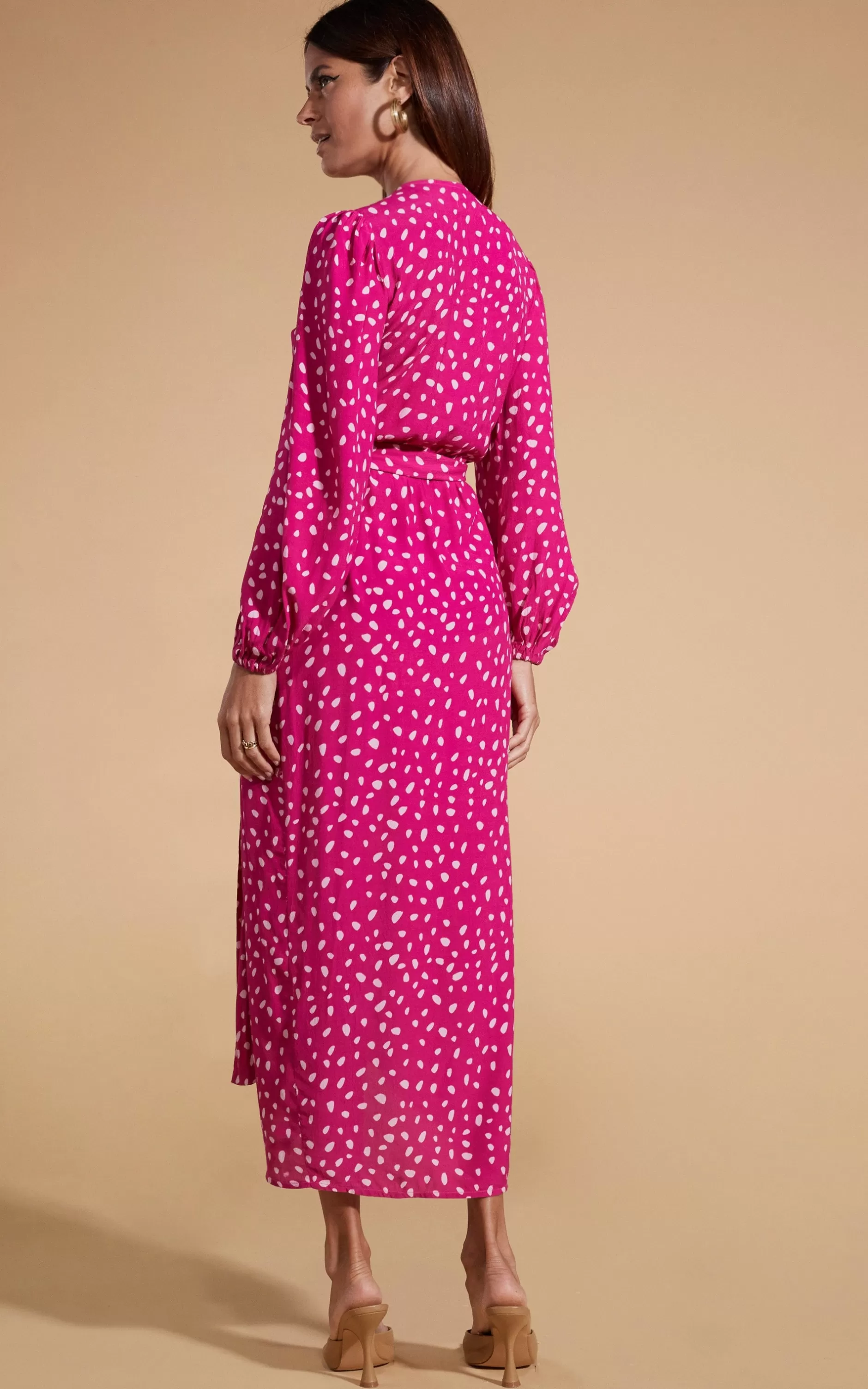 Dancing Leopard Mabel Midaxi Mock Wrap Dress In Odd Dot Pink On Magenta>Women Dresses