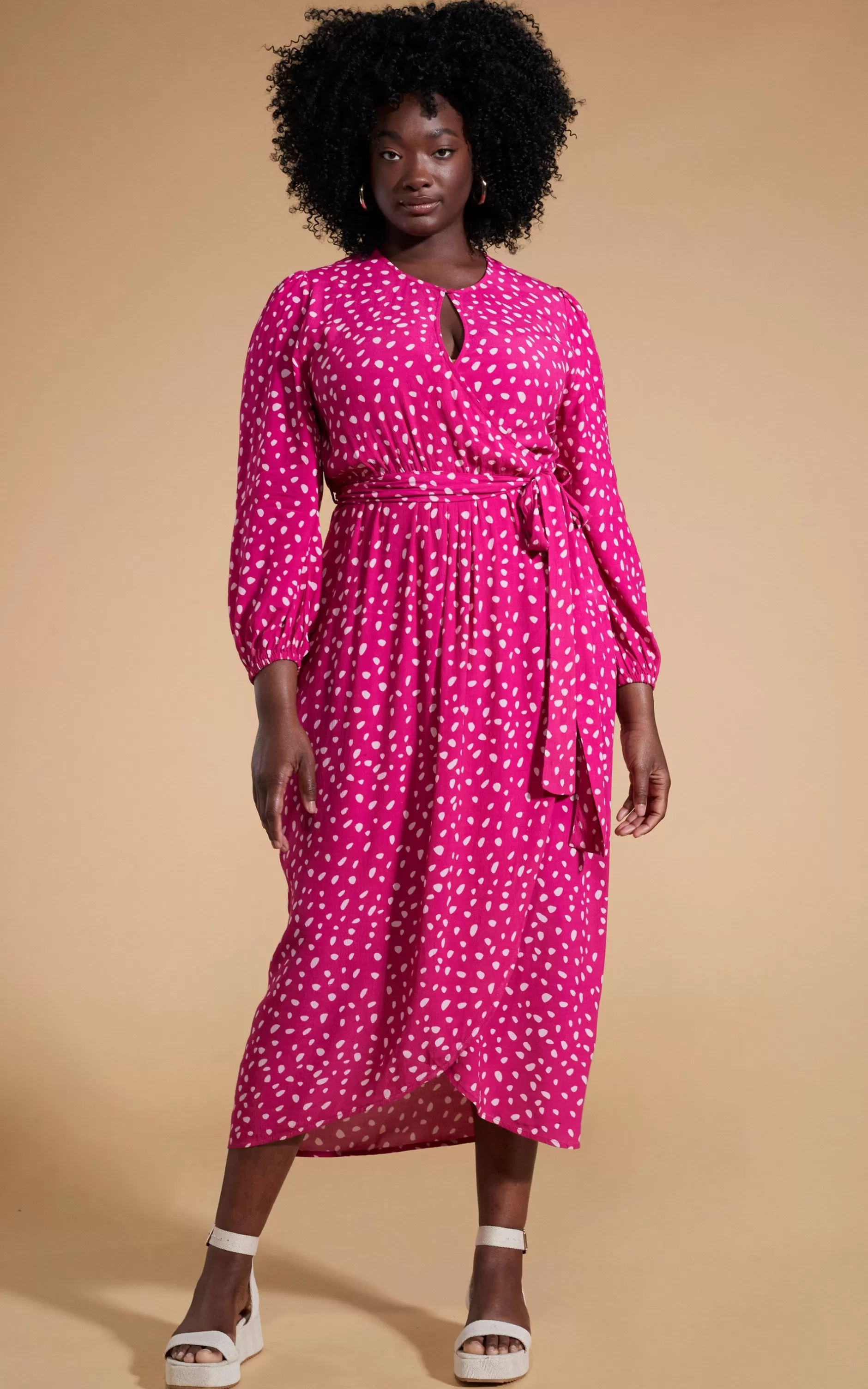 Dancing Leopard Mabel Midaxi Mock Wrap Dress In Odd Dot Pink On Magenta>Women Dresses