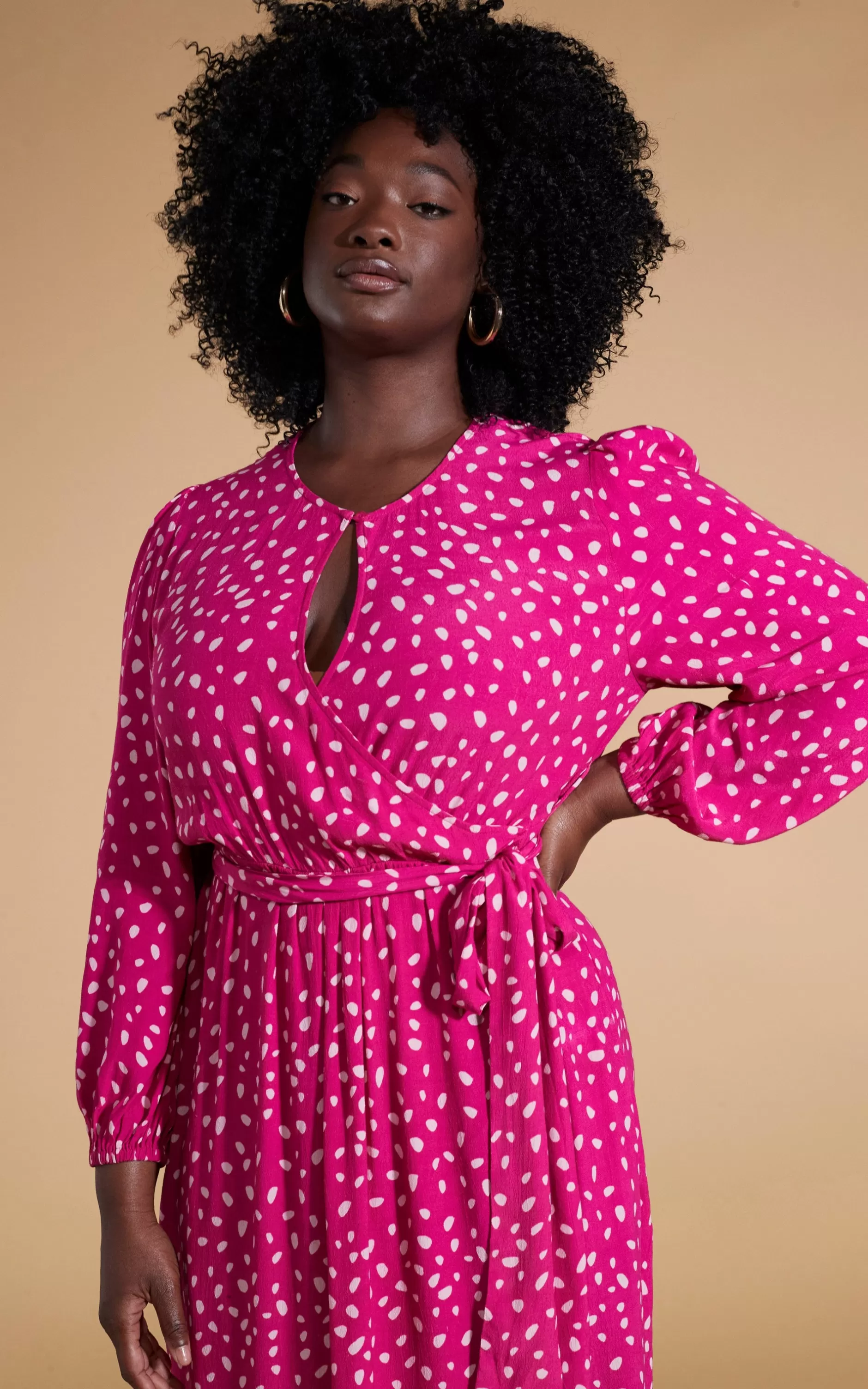 Dancing Leopard Mabel Midaxi Mock Wrap Dress In Odd Dot Pink On Magenta>Women Dresses