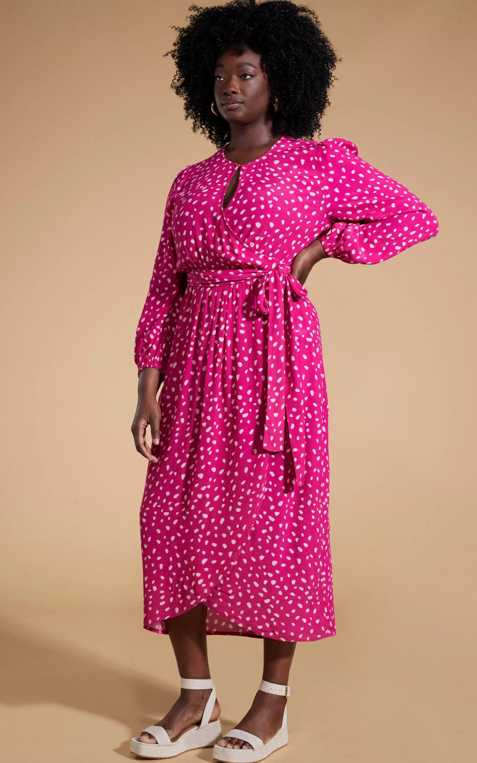 Dancing Leopard Mabel Midaxi Mock Wrap Dress In Odd Dot Pink On Magenta>Women Dresses