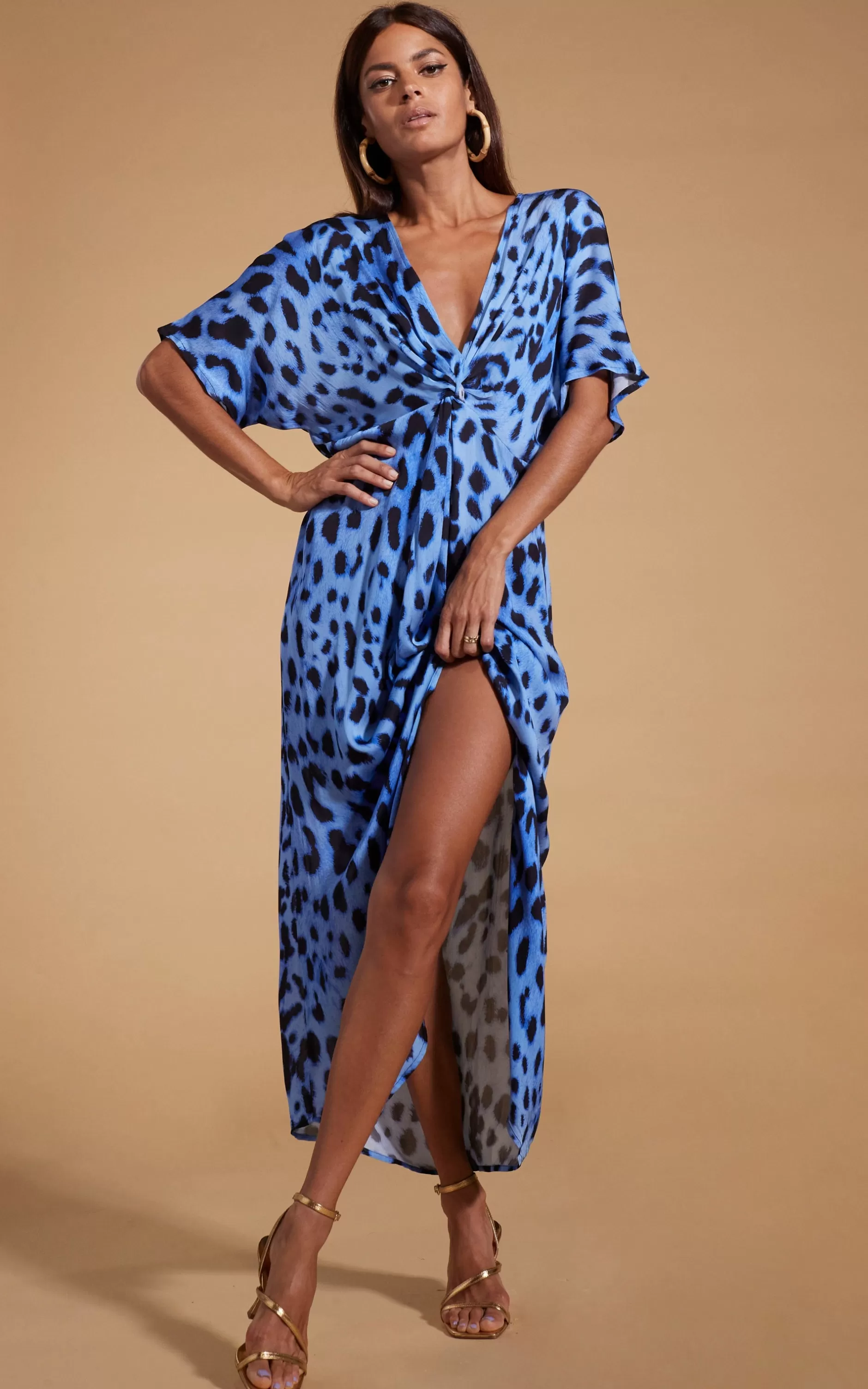 Dancing Leopard Makuna Kaftan In Bright Blue Leopard>Women Dresses