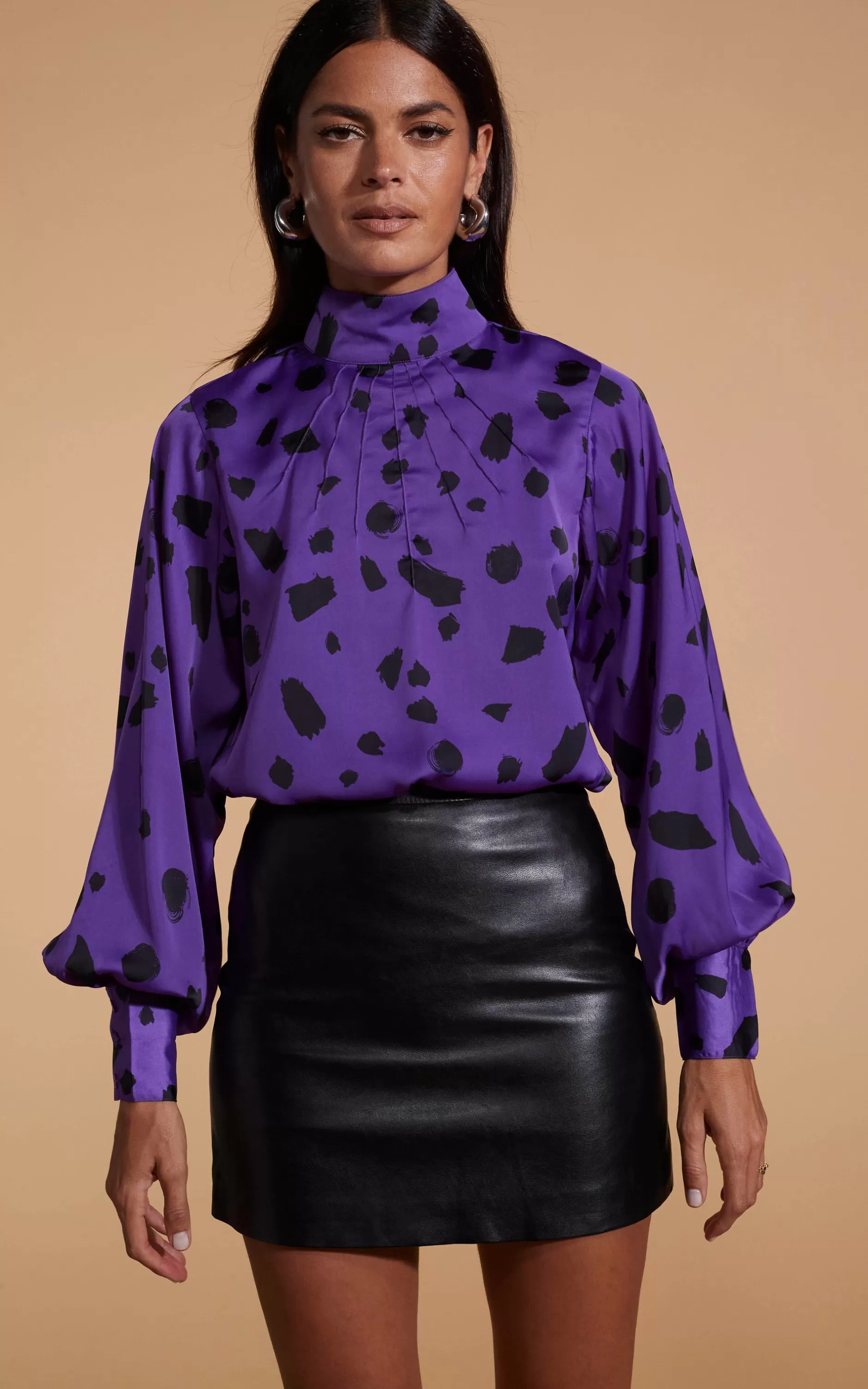 Dancing Leopard Margo Pintuck Blouse In Abstract Dot Black On Purple>Women Tops