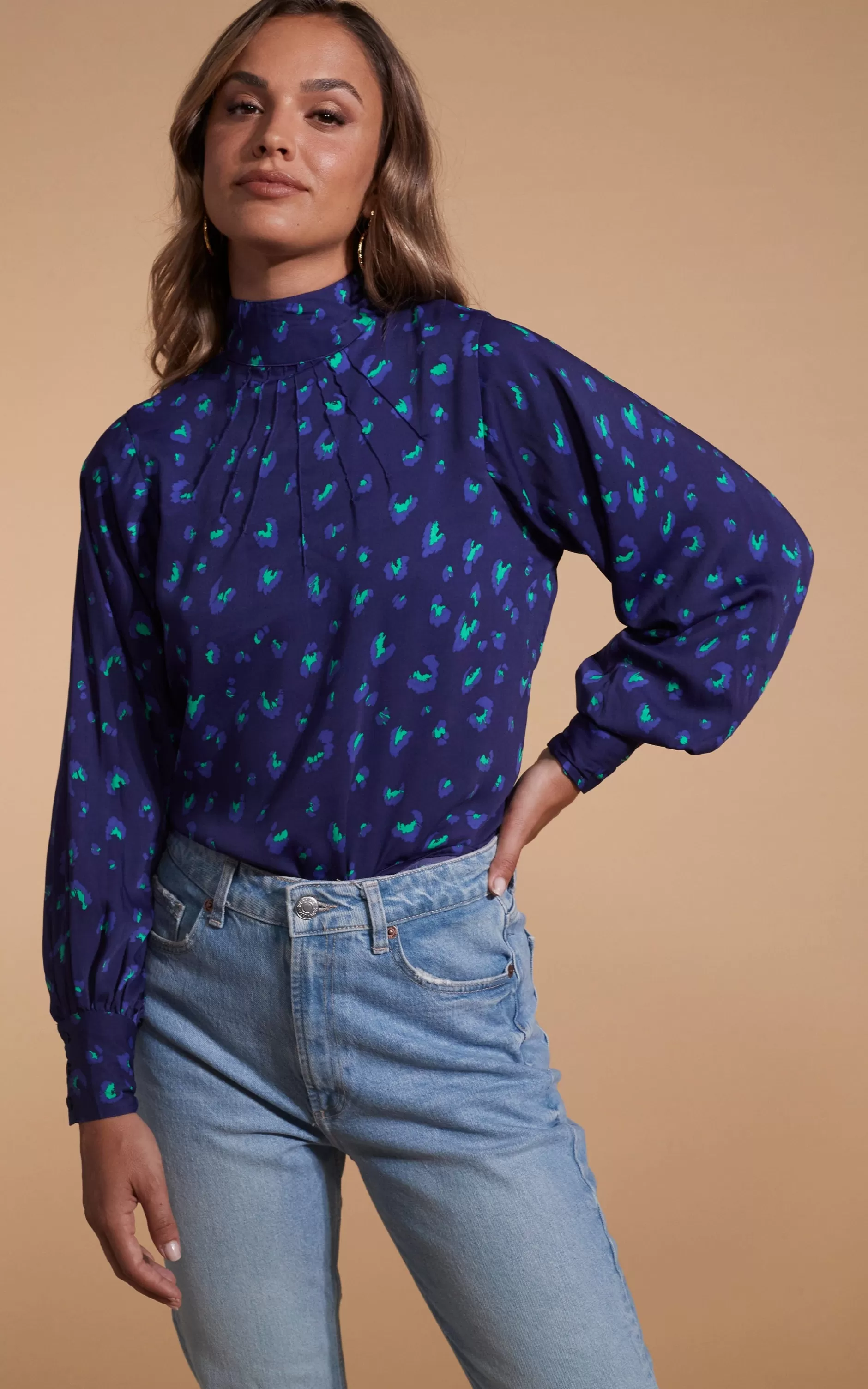 Dancing Leopard Margo Pintuck Blouse In Abstract Purple On Navy>Women Tops