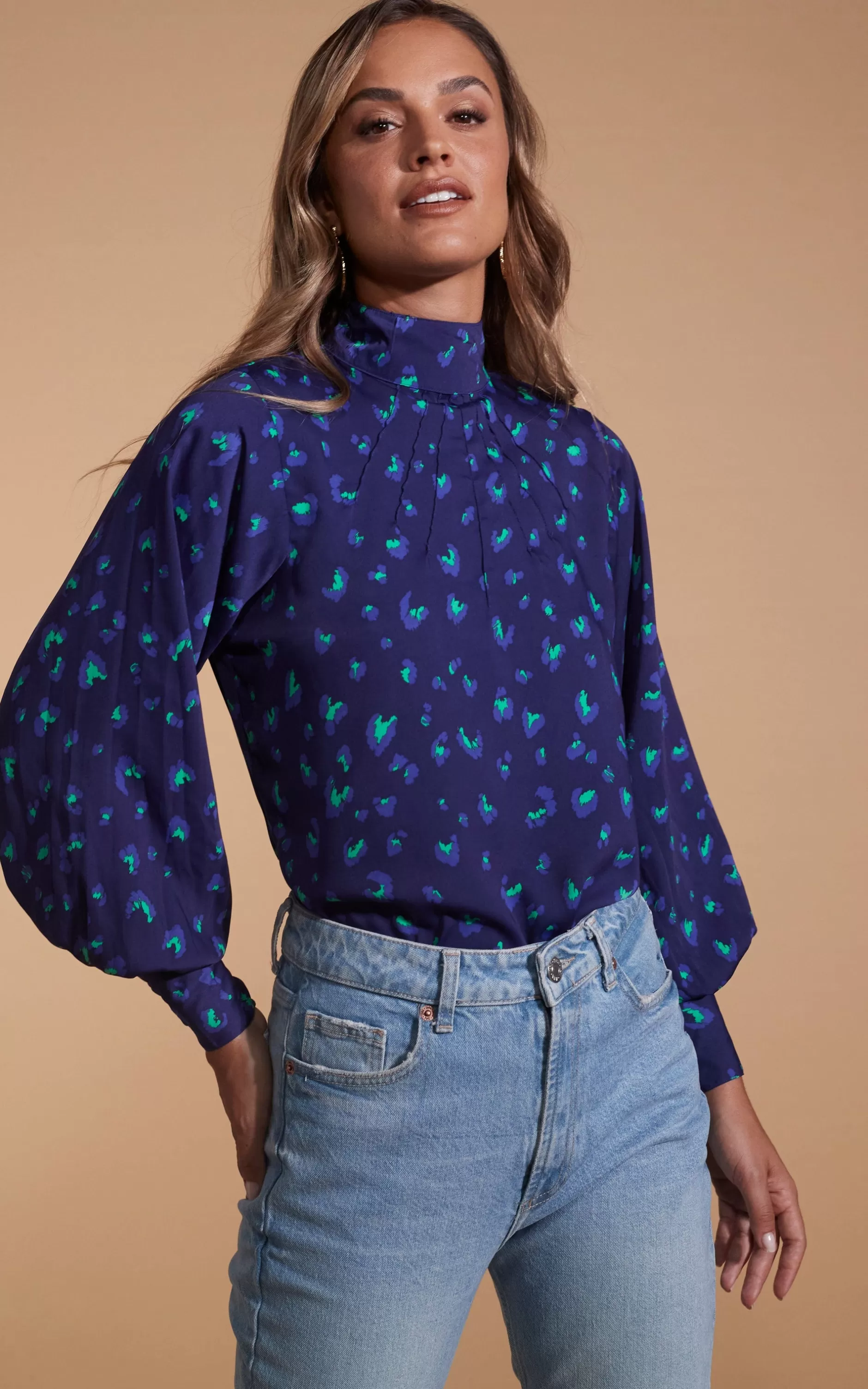 Dancing Leopard Margo Pintuck Blouse In Abstract Purple On Navy>Women Tops