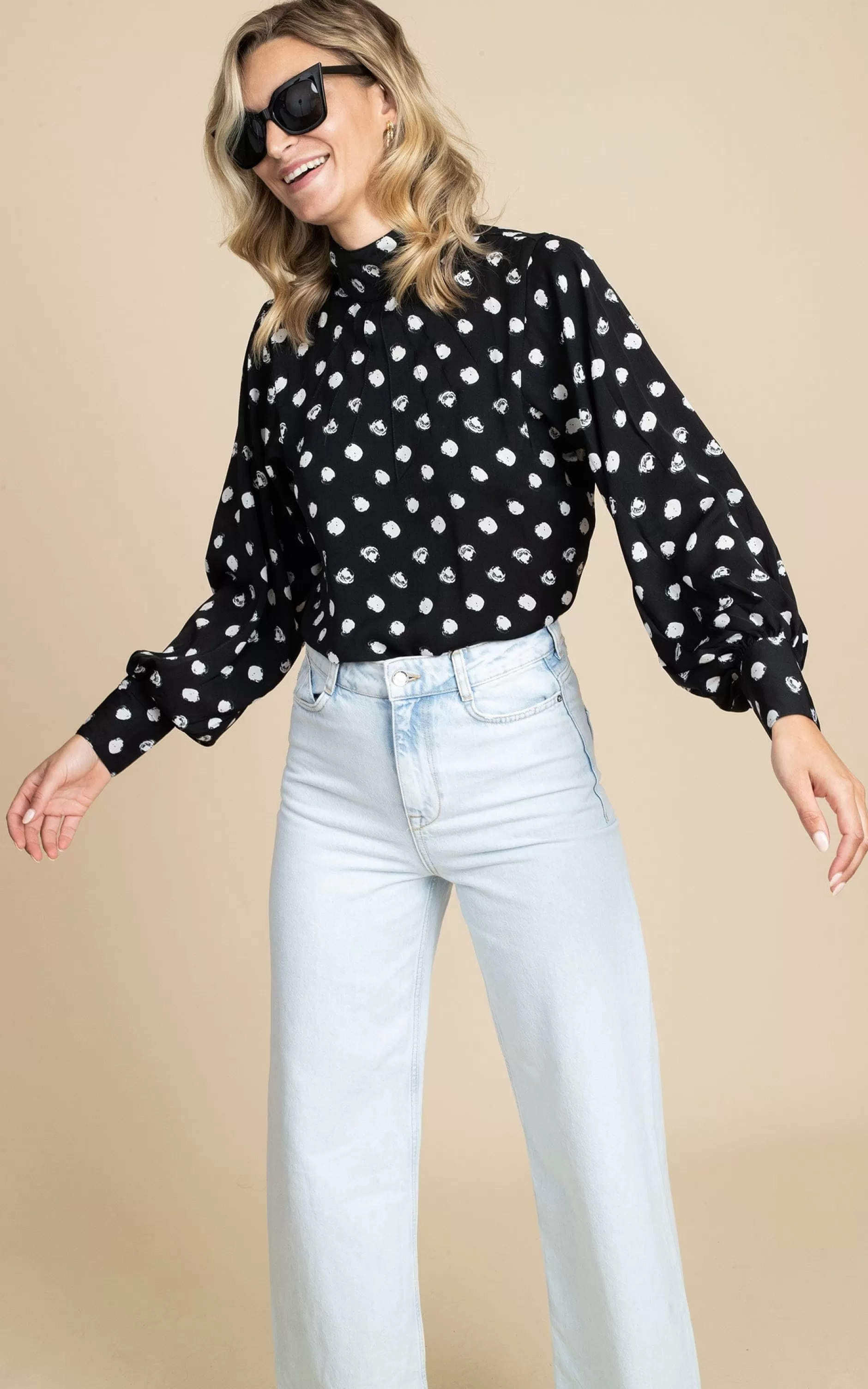 Dancing Leopard Margo Pintuck Blouse In Polka Dot>Women Tops