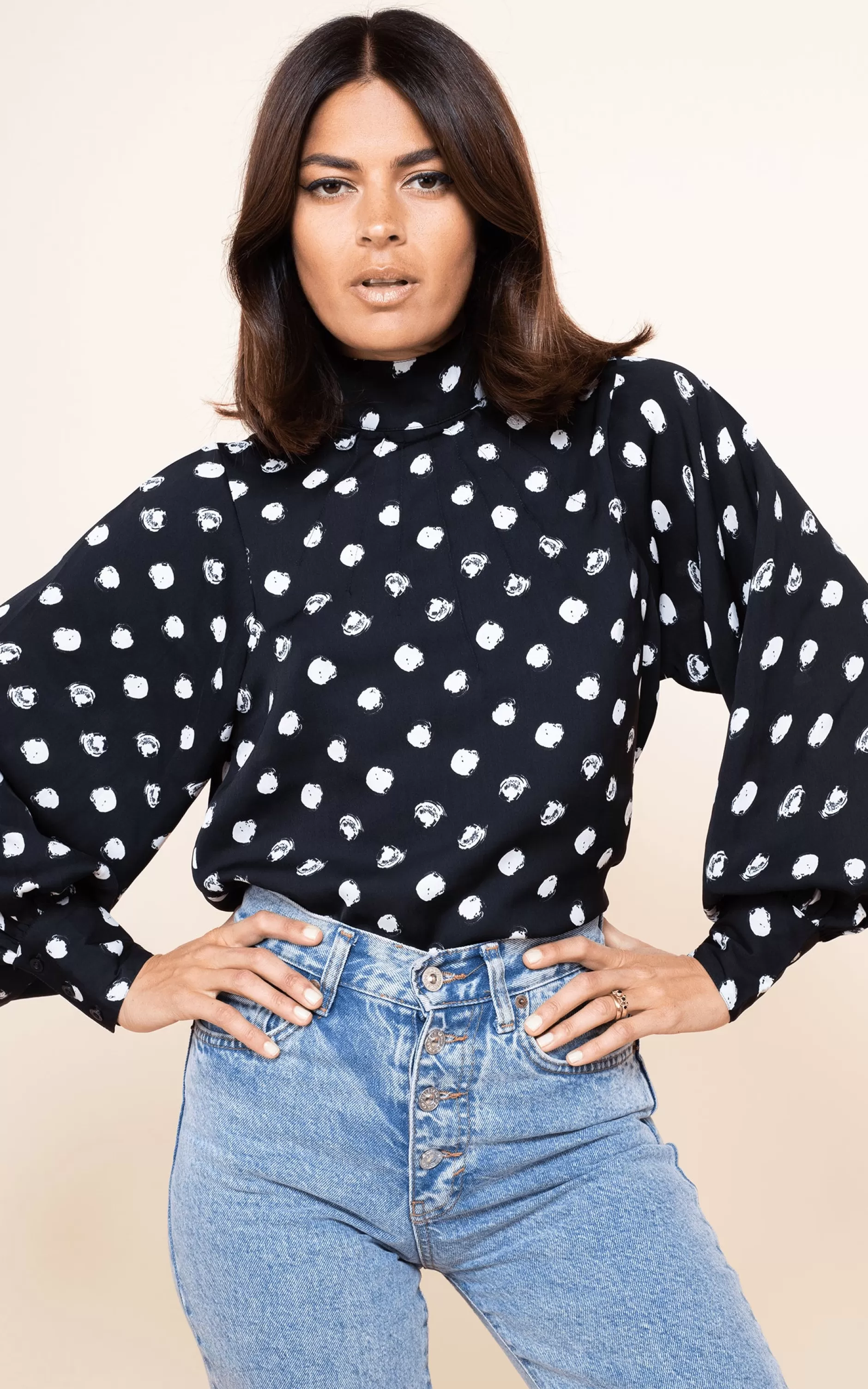 Dancing Leopard Margo Pintuck Blouse In Polka Dot>Women Tops