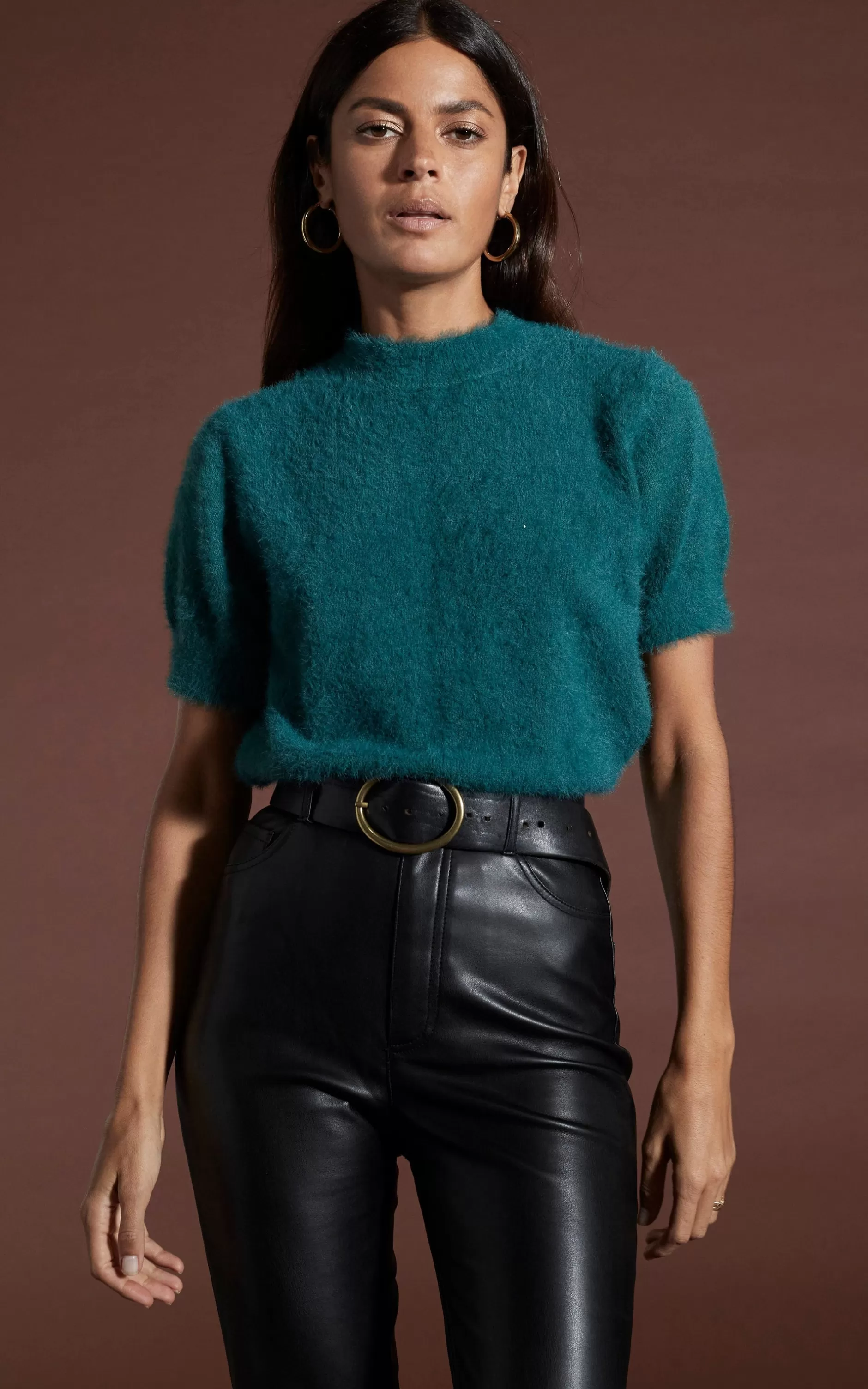 Dancing Leopard Millie Cropped Knit Top In Forest Green>Women Tops