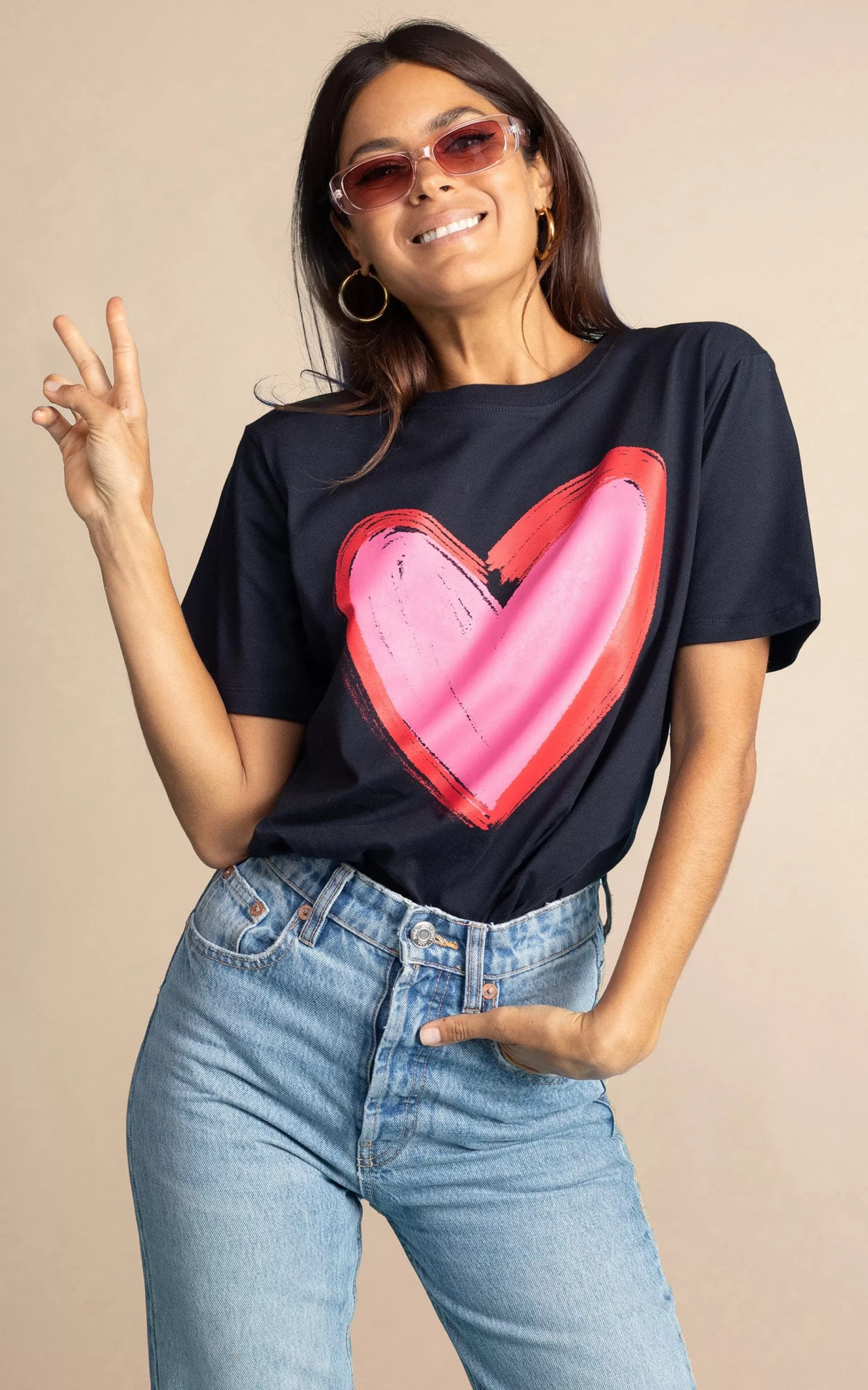 Dancing Leopard Navy Heart Charity T-Shirt For Choose Love>Women Tops