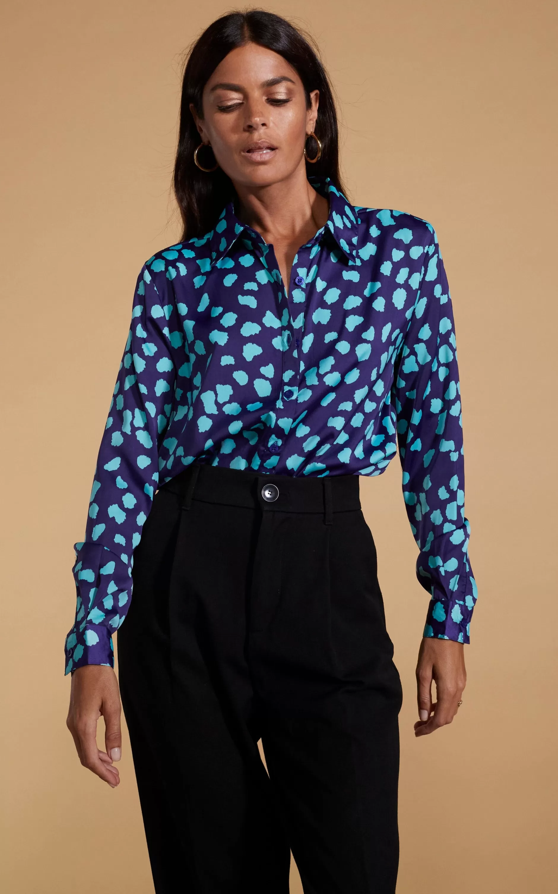 Dancing Leopard Nevada Satin Shirt In Ice Blue On Navy Cloud>Women Shirts