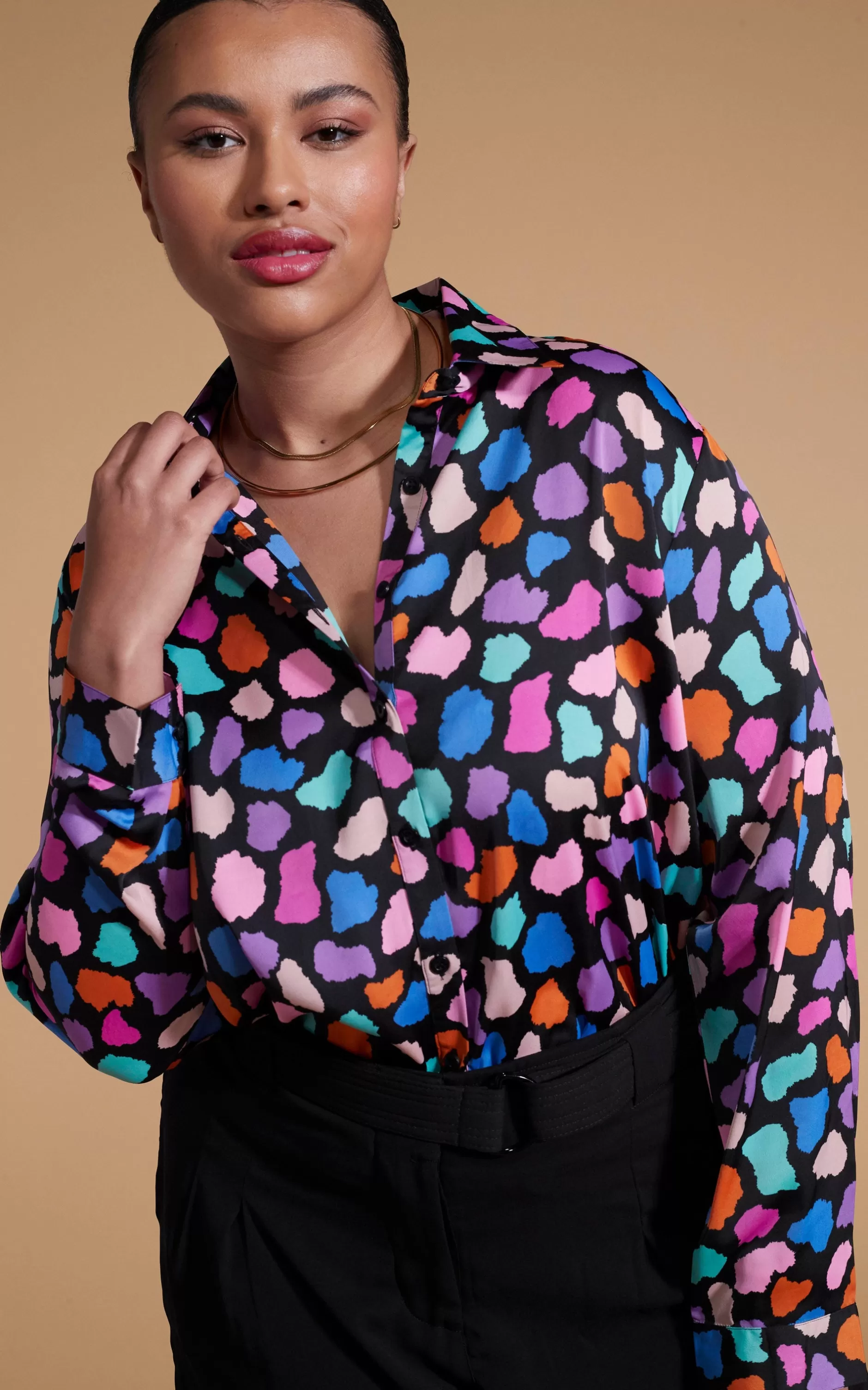Dancing Leopard Nevada Satin Shirt In Multi Cloud-Extended Sizing>Women Shirts