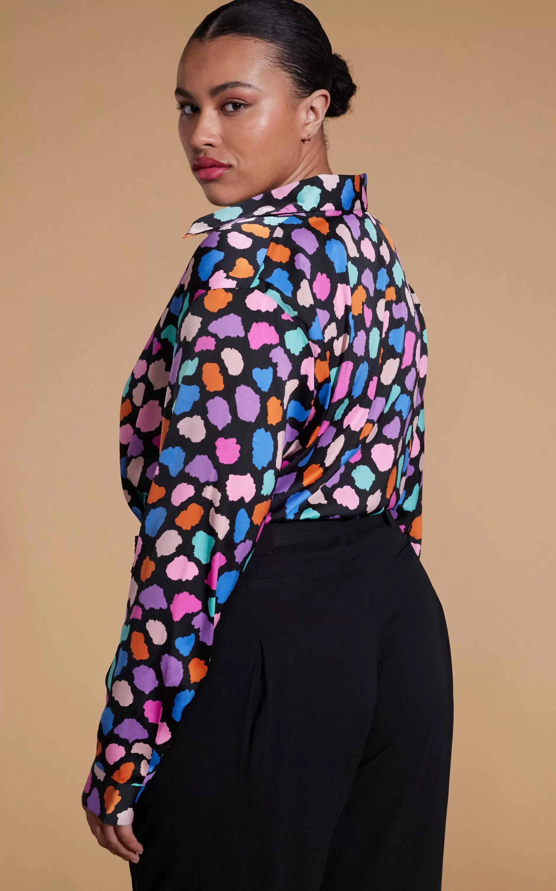 Dancing Leopard Nevada Satin Shirt In Multi Cloud-Extended Sizing>Women Shirts