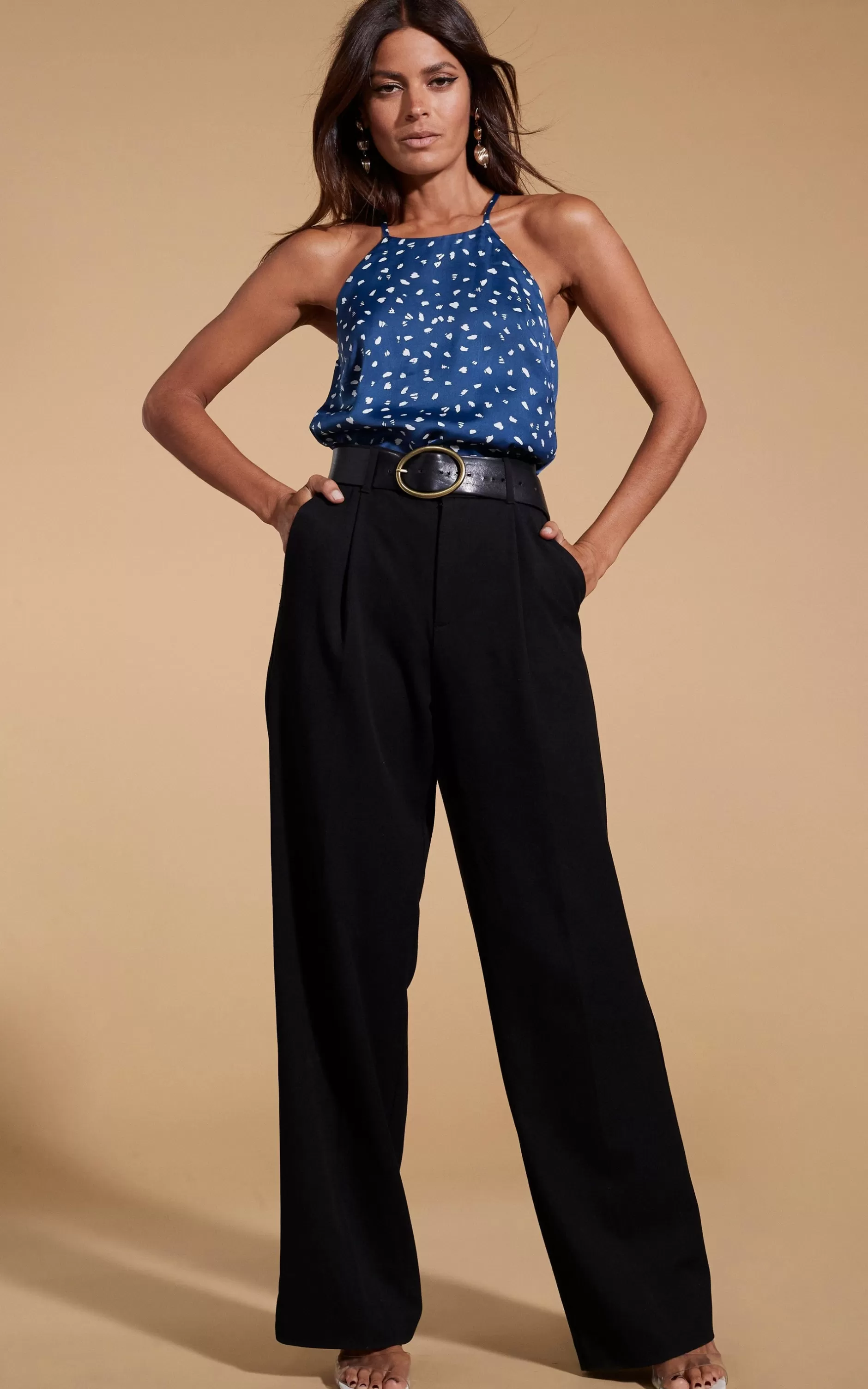 Dancing Leopard Nina Halter Cami Top In Abstract White On Navy>Women Tops