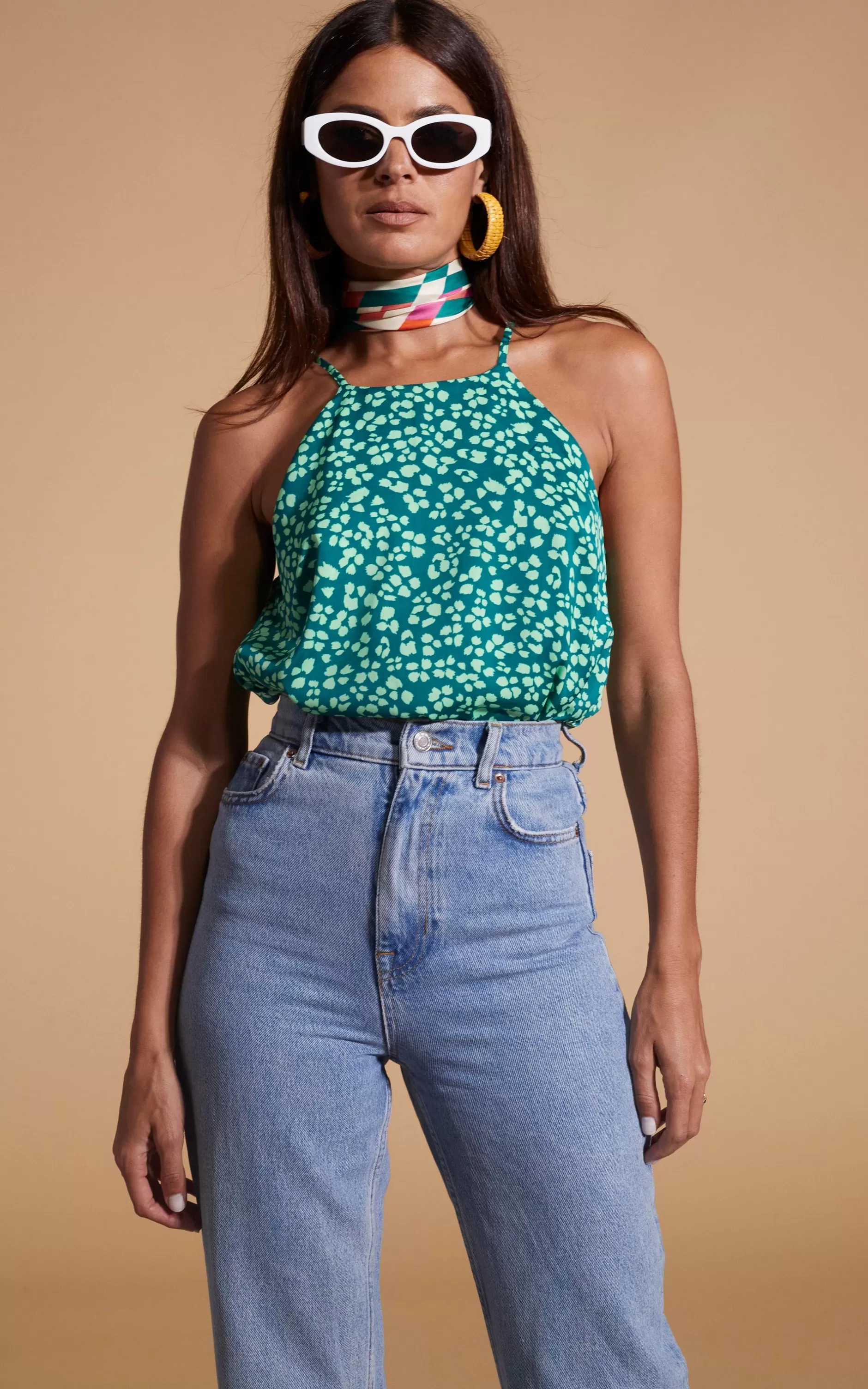 Dancing Leopard Nina Halter Cami Top In Green On Green Leopard>Women Tops