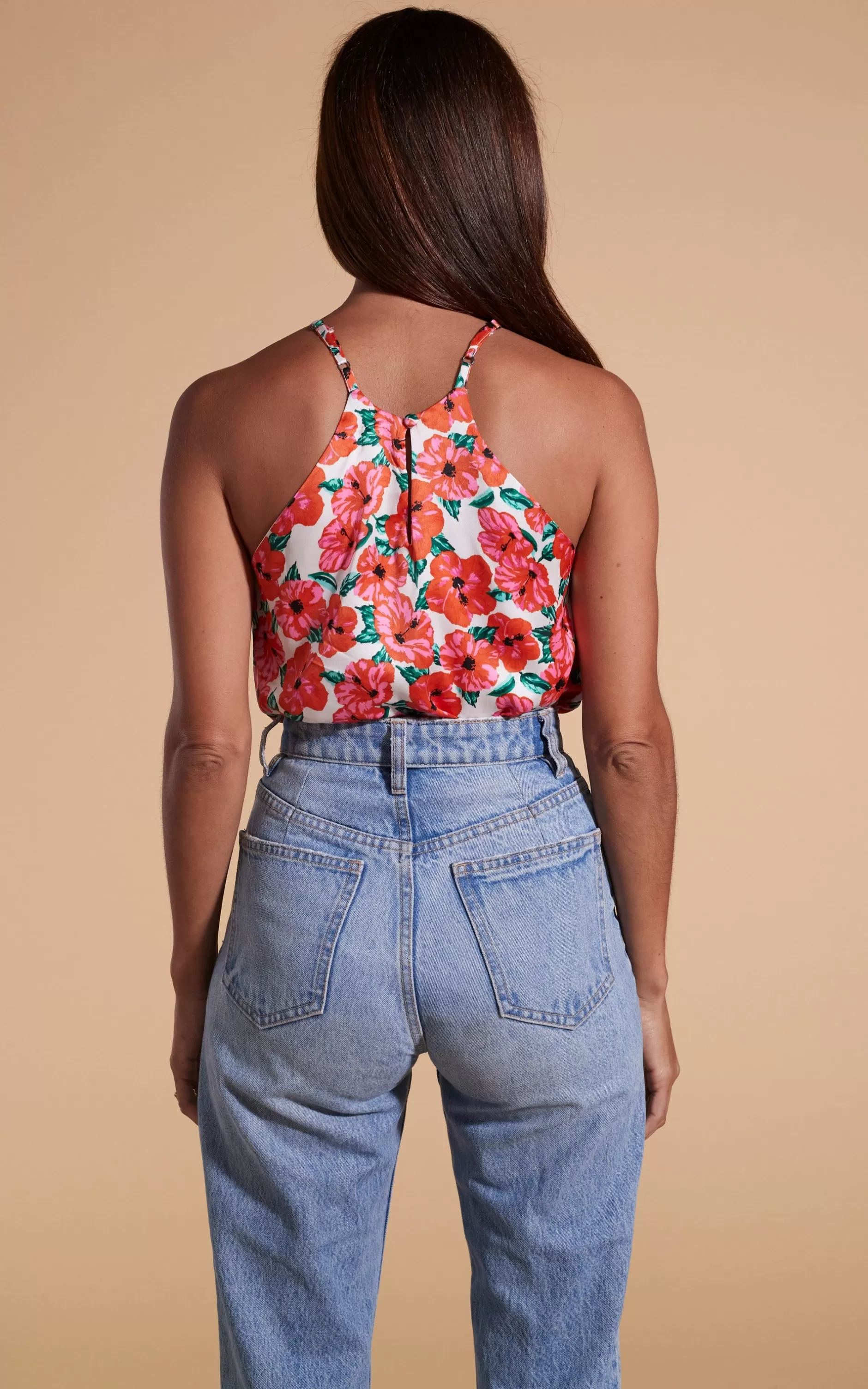 Dancing Leopard Nina Halter Cami Top In Hibiscus Red Orange On White>Women Tops