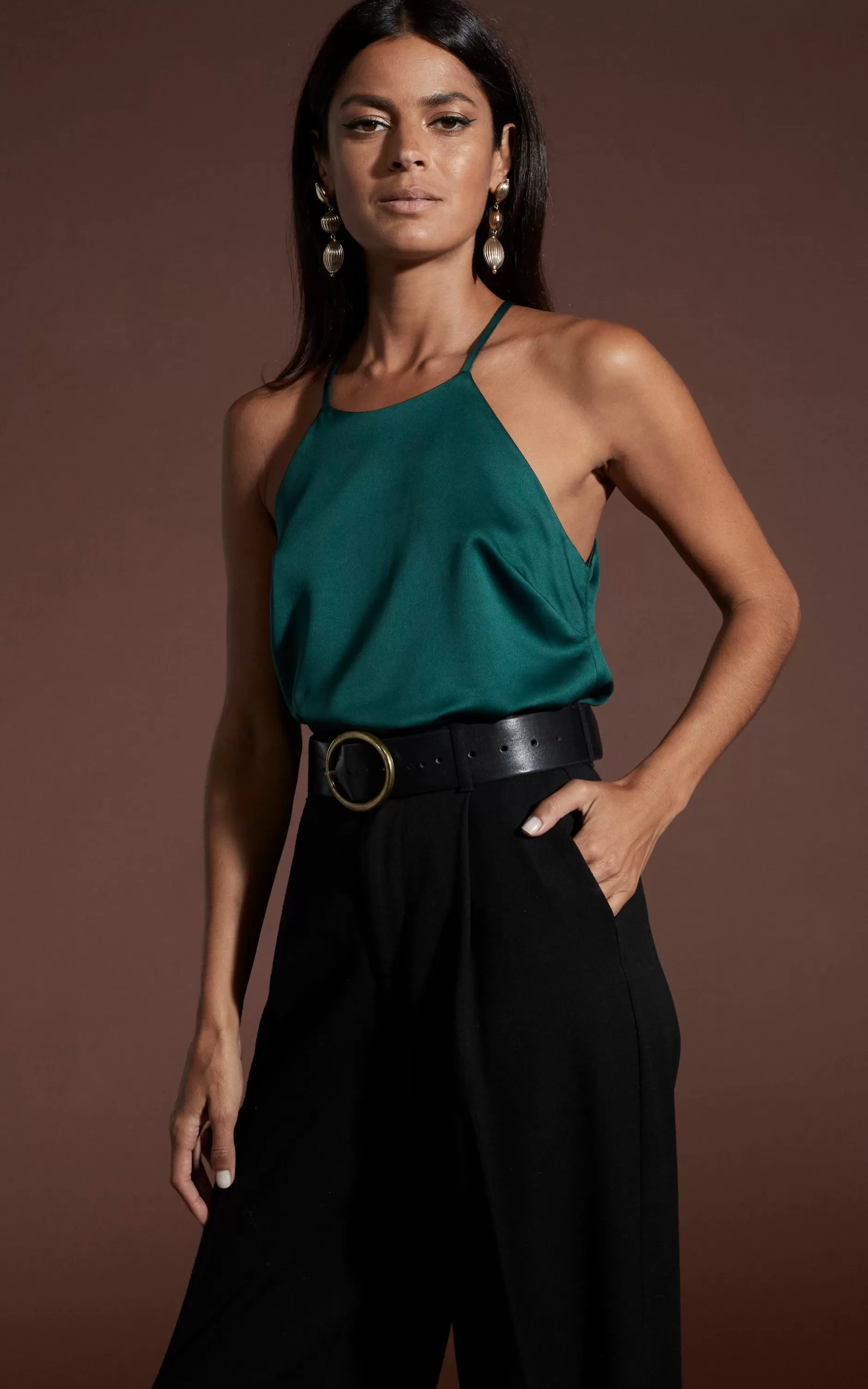 Dancing Leopard Nina Halter Cami Top In Pine Green>Women Tops