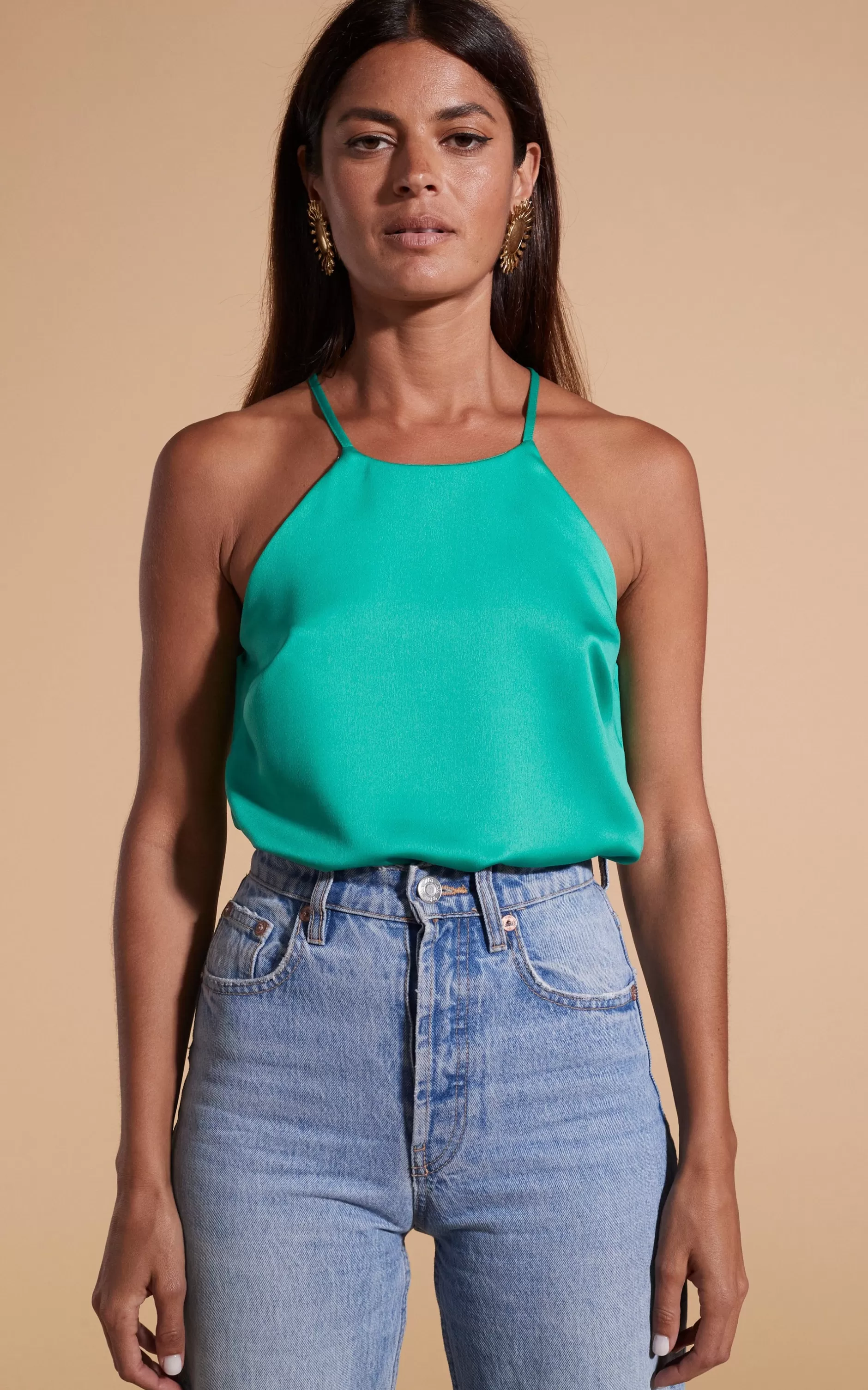 Dancing Leopard Nina Halter Cami Top In Teal Green>Women Tops