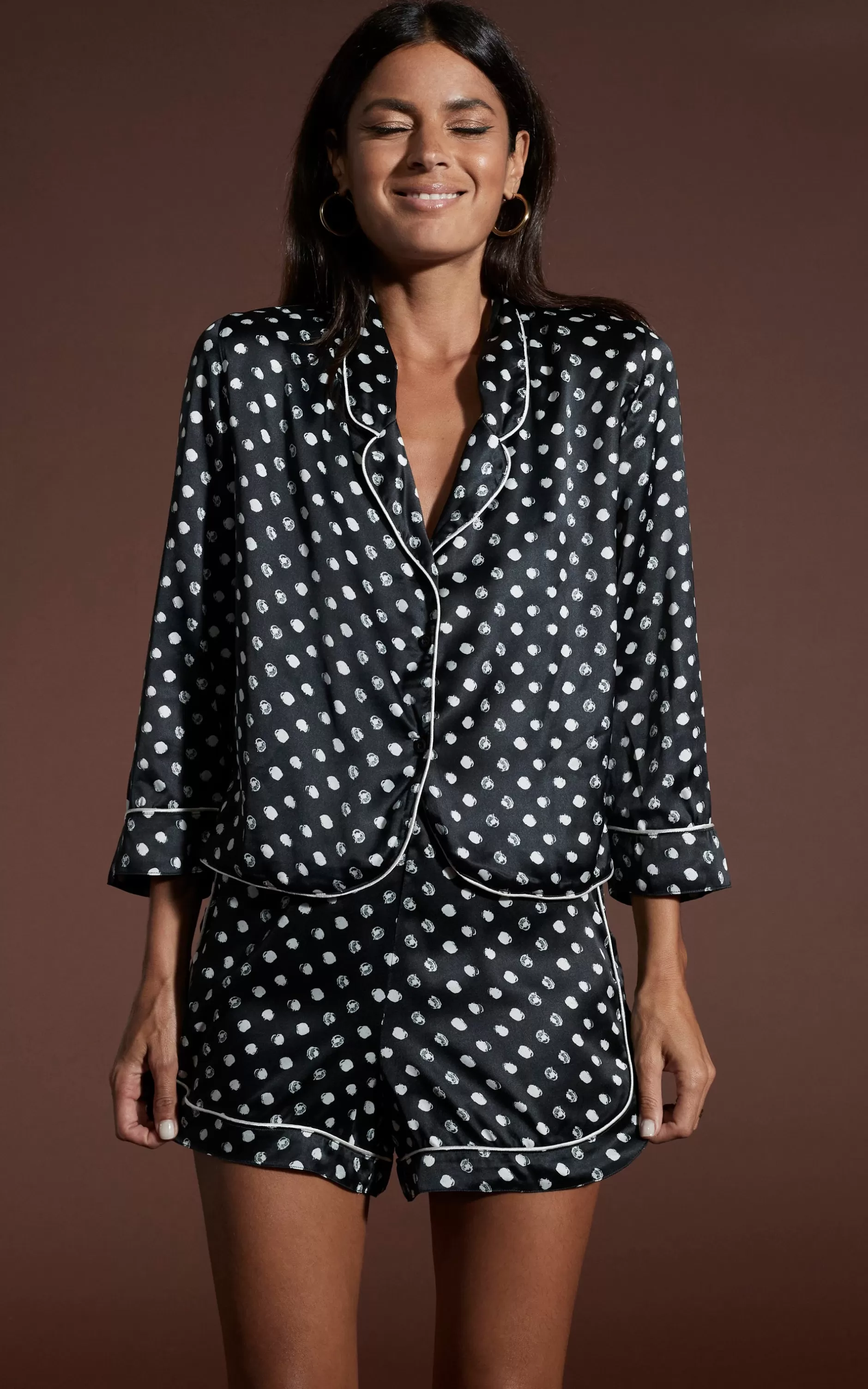 Dancing Leopard Oona Shortie Pj Set In Black Polka Dot>Women Pyjamas