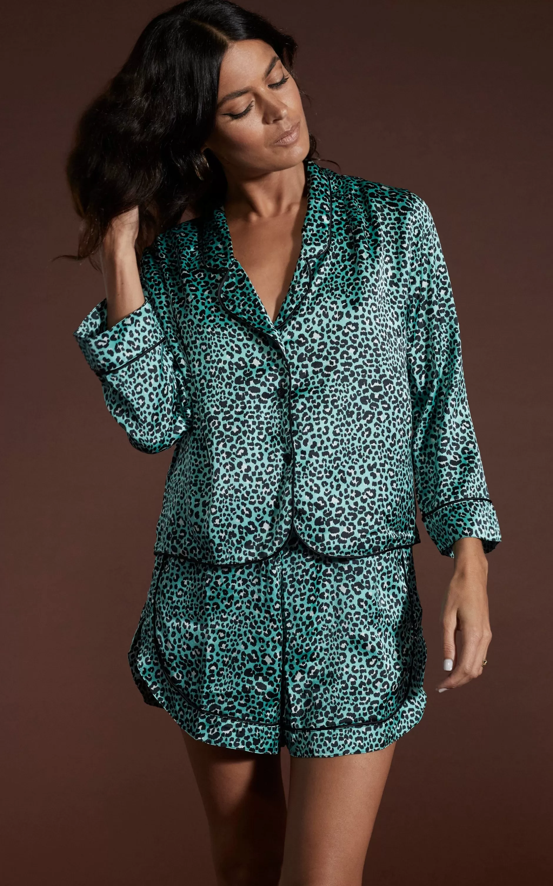 Dancing Leopard Oona Shortie Pj Set In Mint Ditsy Leopard>Women Pyjamas