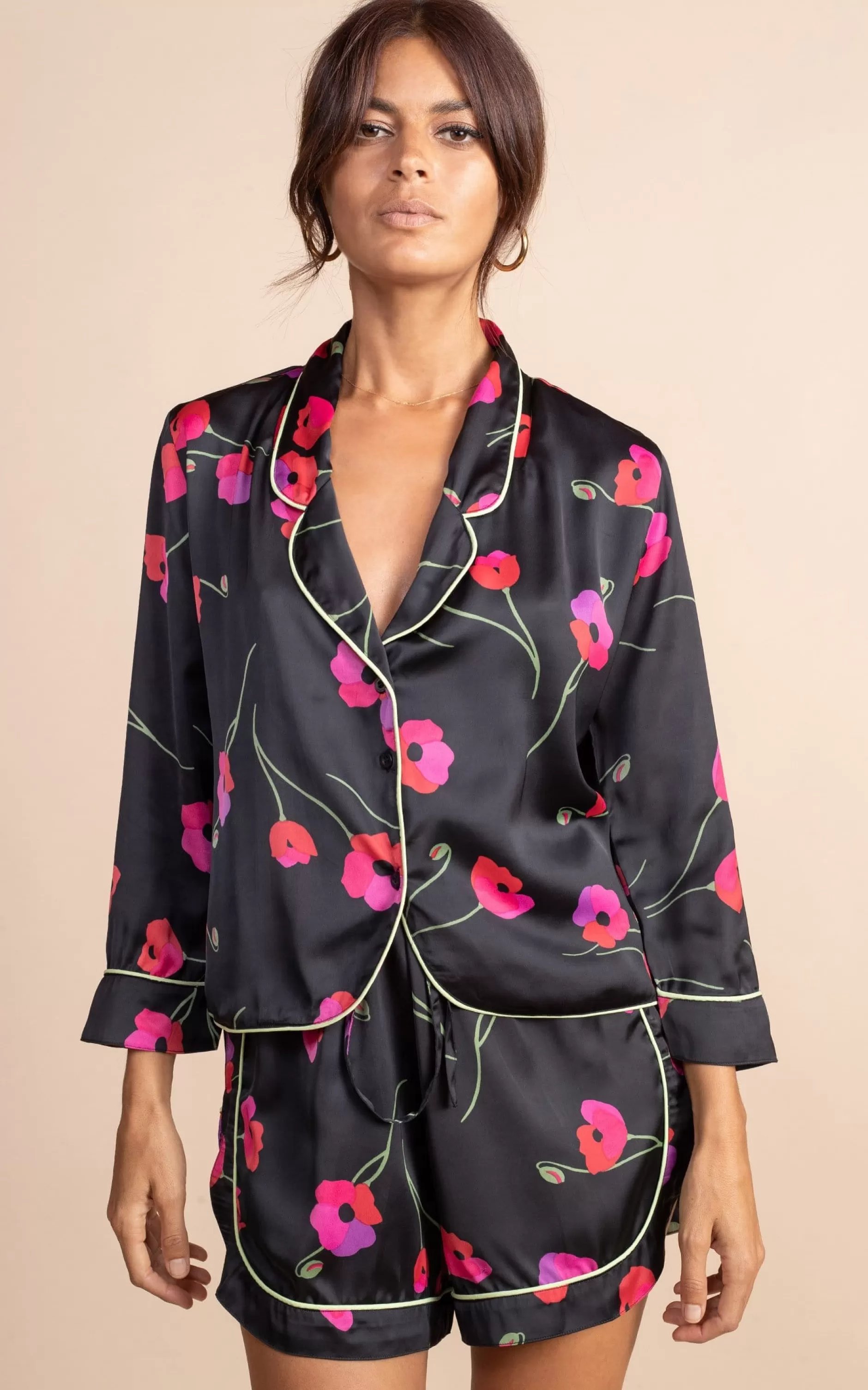Dancing Leopard Oona Shortie Pj Set In Poppies On Black>Women Pyjamas