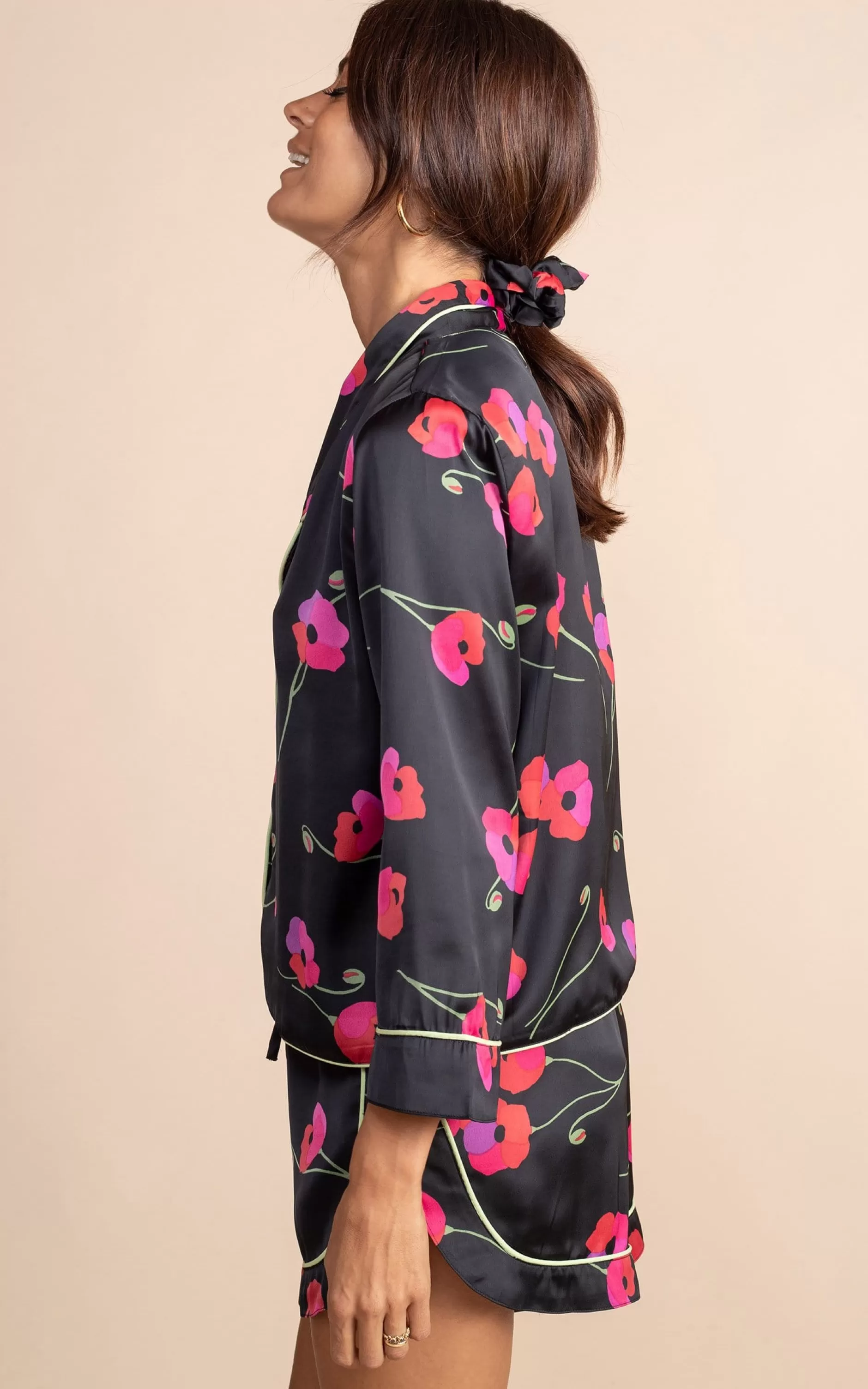 Dancing Leopard Oona Shortie Pj Set In Poppies On Black>Women Pyjamas