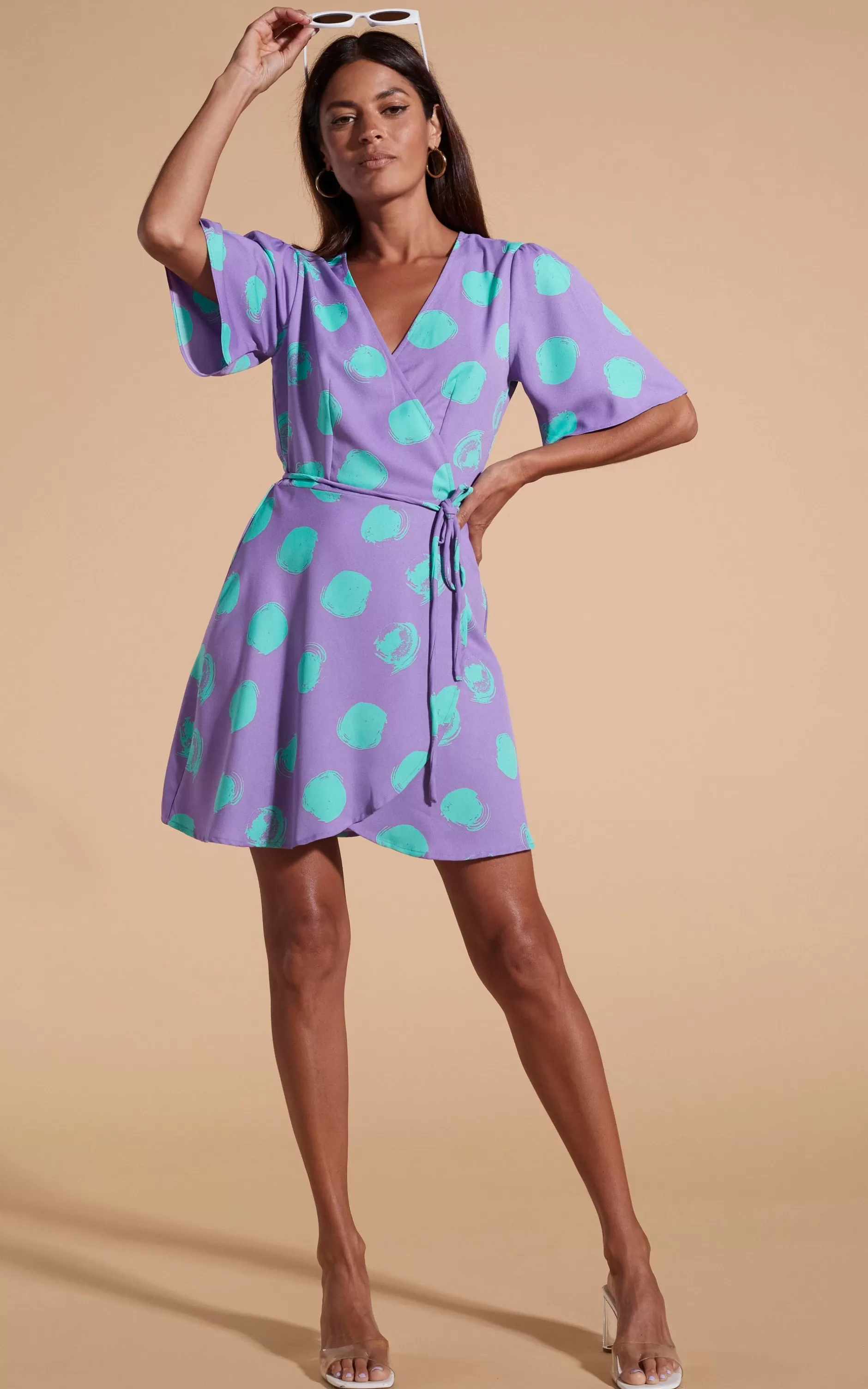 Dancing Leopard Rafferty Dress In Green On Purple Dot>Women Dresses