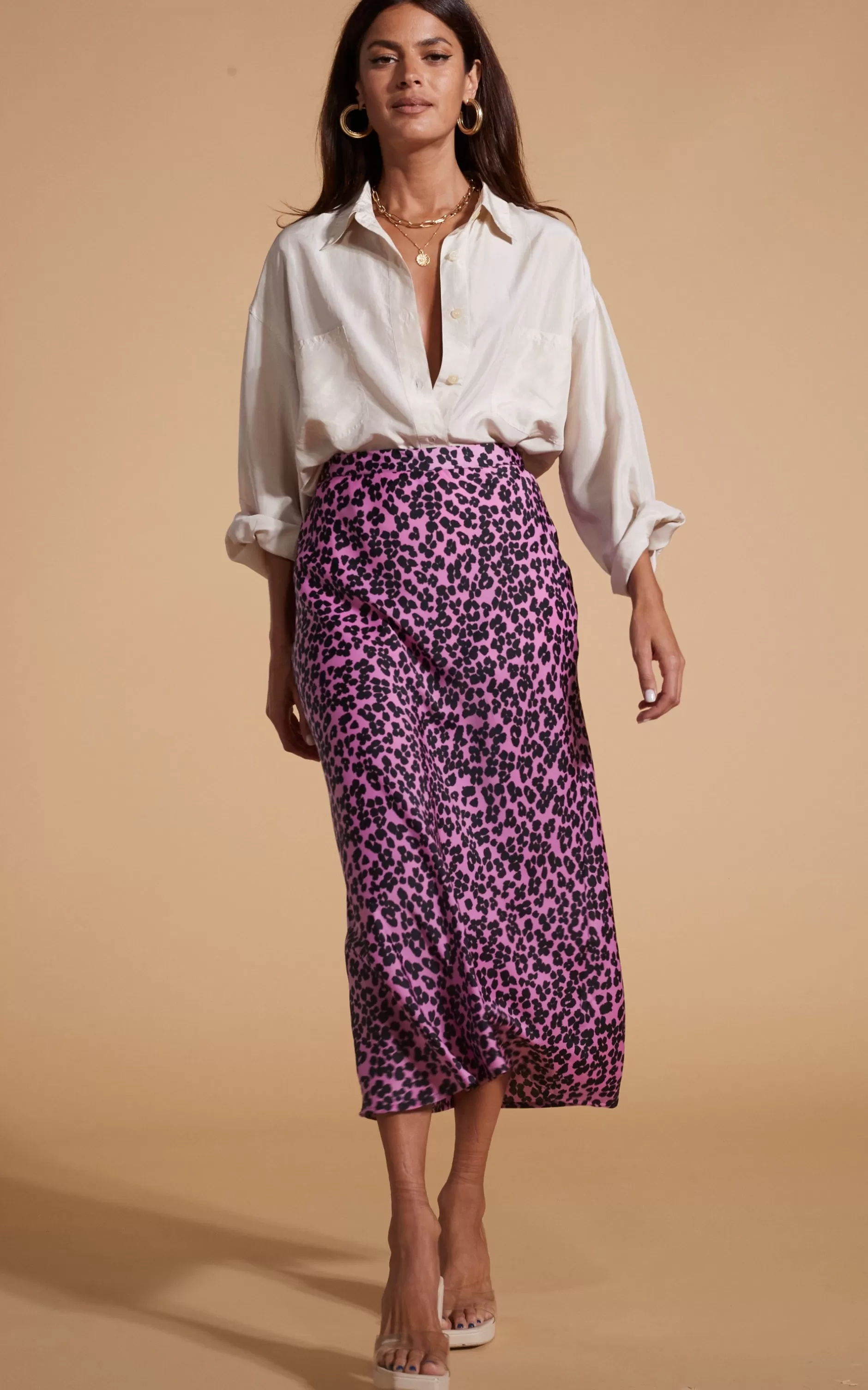 Dancing Leopard Renzo Skirt In Black On Pink Leopard>Women Skirts